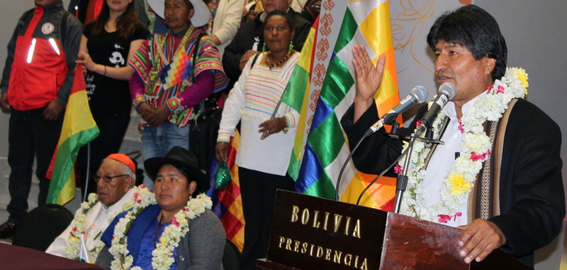 Bolivian President Evo Morales speaks during inauguration ceremonies for the new presidential palace in La Paz on Aug. 9, 2018.