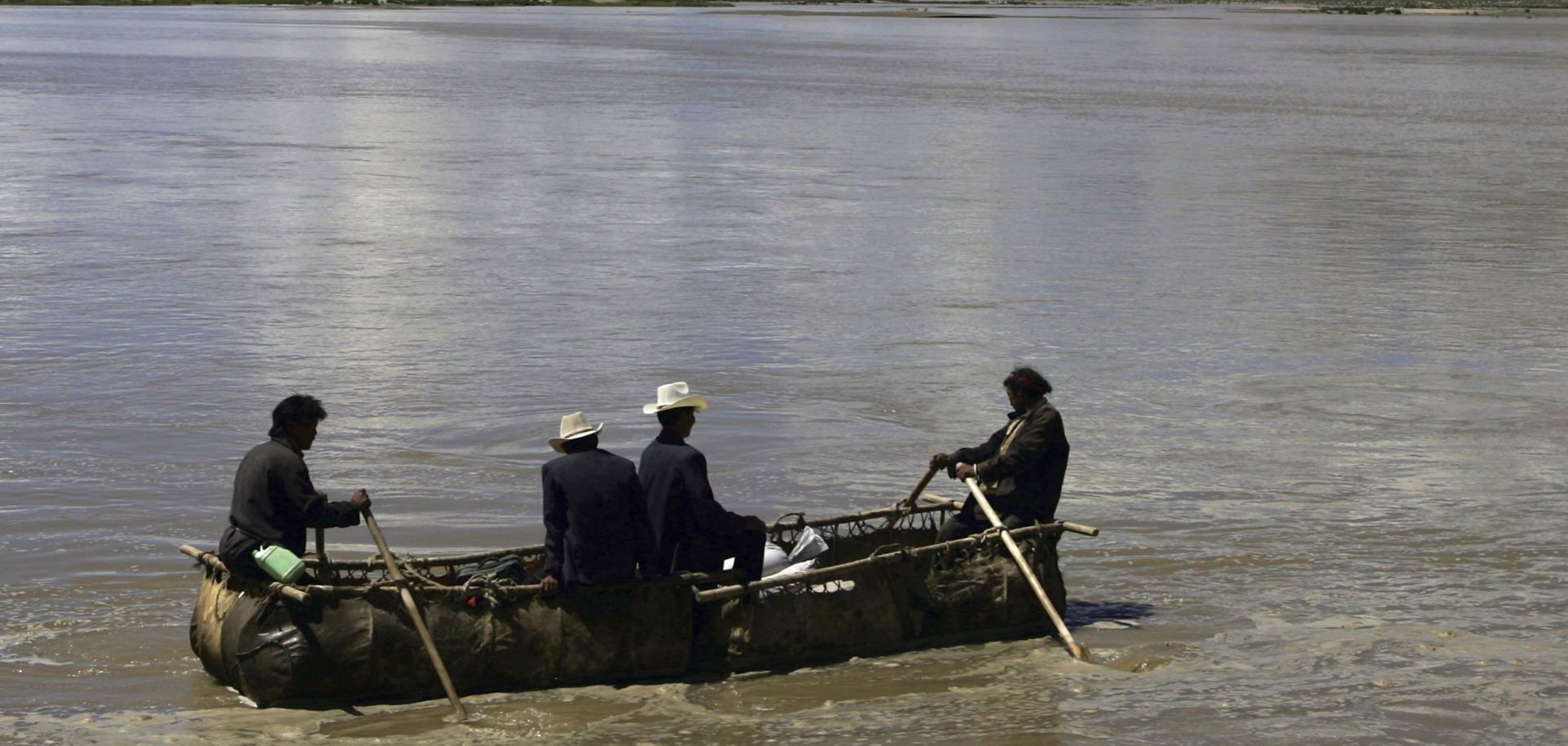 Tibetans row along the Brahmaputra River, which has recently been the subject of dispute between China and India.