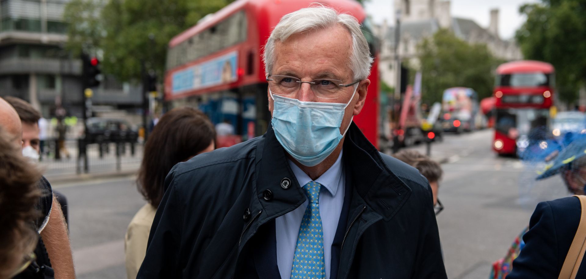Michel Barnier, the European Union's chief negotiator in ongoing trade talks with the United Kingdom, arrives at a meeting with his team in London on Sept. 9, 2020. 
