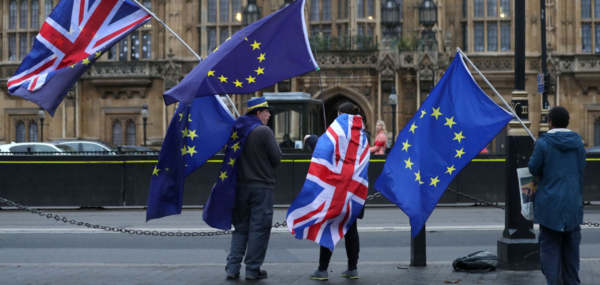 Protesters in London show their support for the European Union outside Parliament on Dec. 21, 2017.