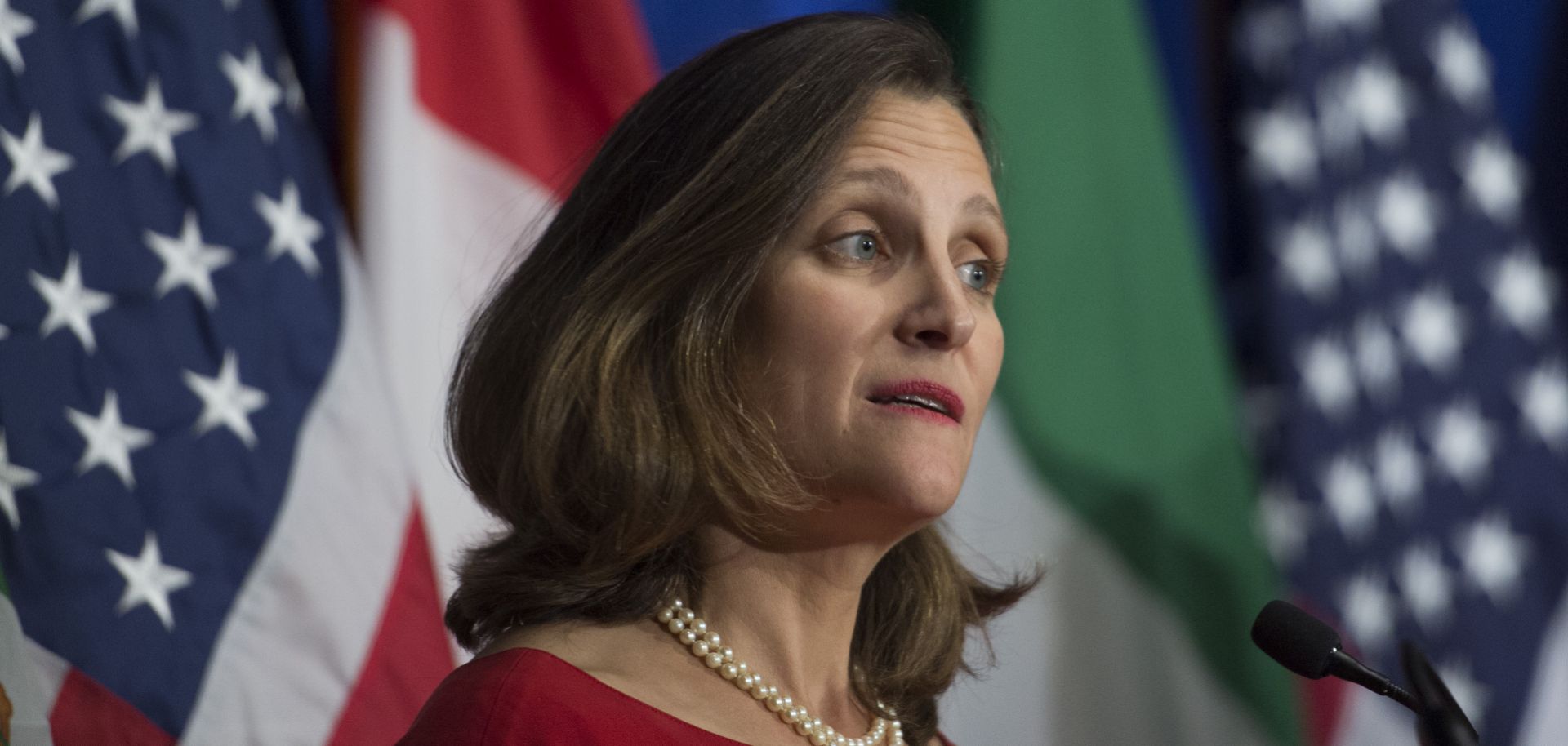 Canadian Foreign Minister Chrystia Freeland speaks during a press conference at the conclusion of the fourth round of negotiations for a new North American Free Trade Agreement (NAFTA) in 2017. Canada's trade case against U.S. trade remedy measures in the World Trade Organization will be at the forefront of global pushback against Washington's protectionist trade agenda.