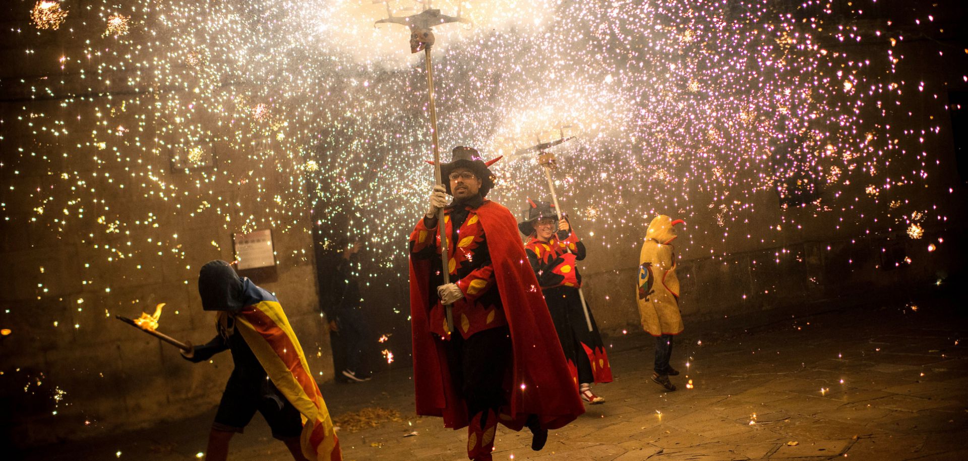 A Catalan correfoc, or "fire run," is held as part of a pro-independence demonstration on Sept. 10 in Vilafranca del Penedes, Spain.