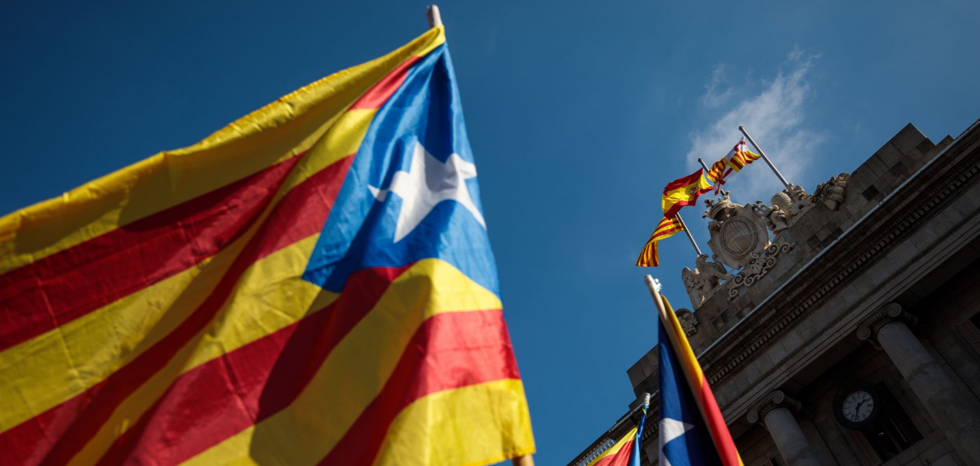 The Catalonian flag waves in Spain. 