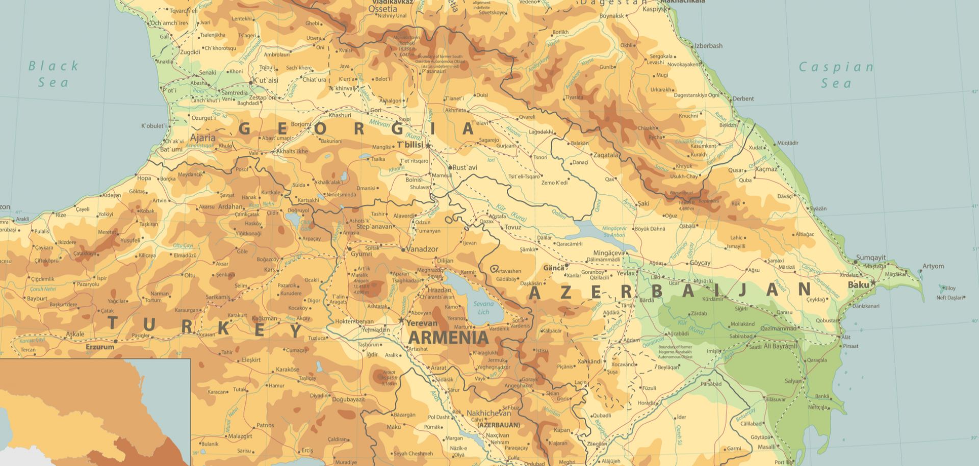 A physical map of the Caucasus