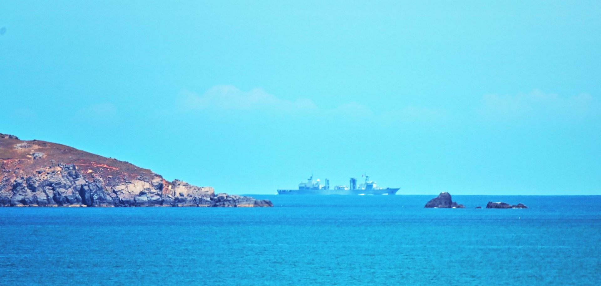 A Chinese military vessel on Aug. 5, 2022, sails off Pingtan Island, Fujian province, one of mainland China's closest points to Taiwan.