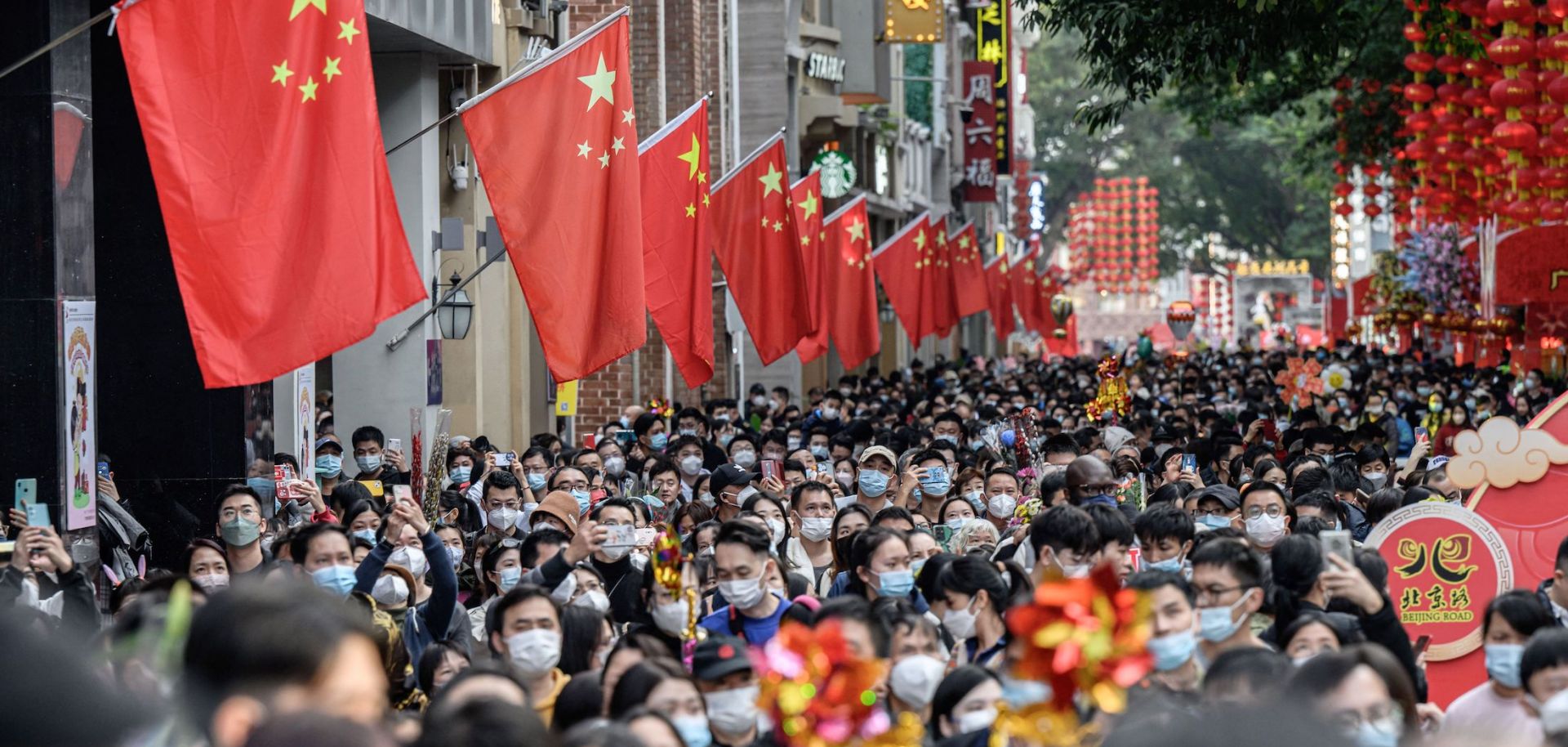 A busy flower market on Jan. 20, 2023, in Guangzhou, Guangdong province, China ahead of the Lunar New Year.