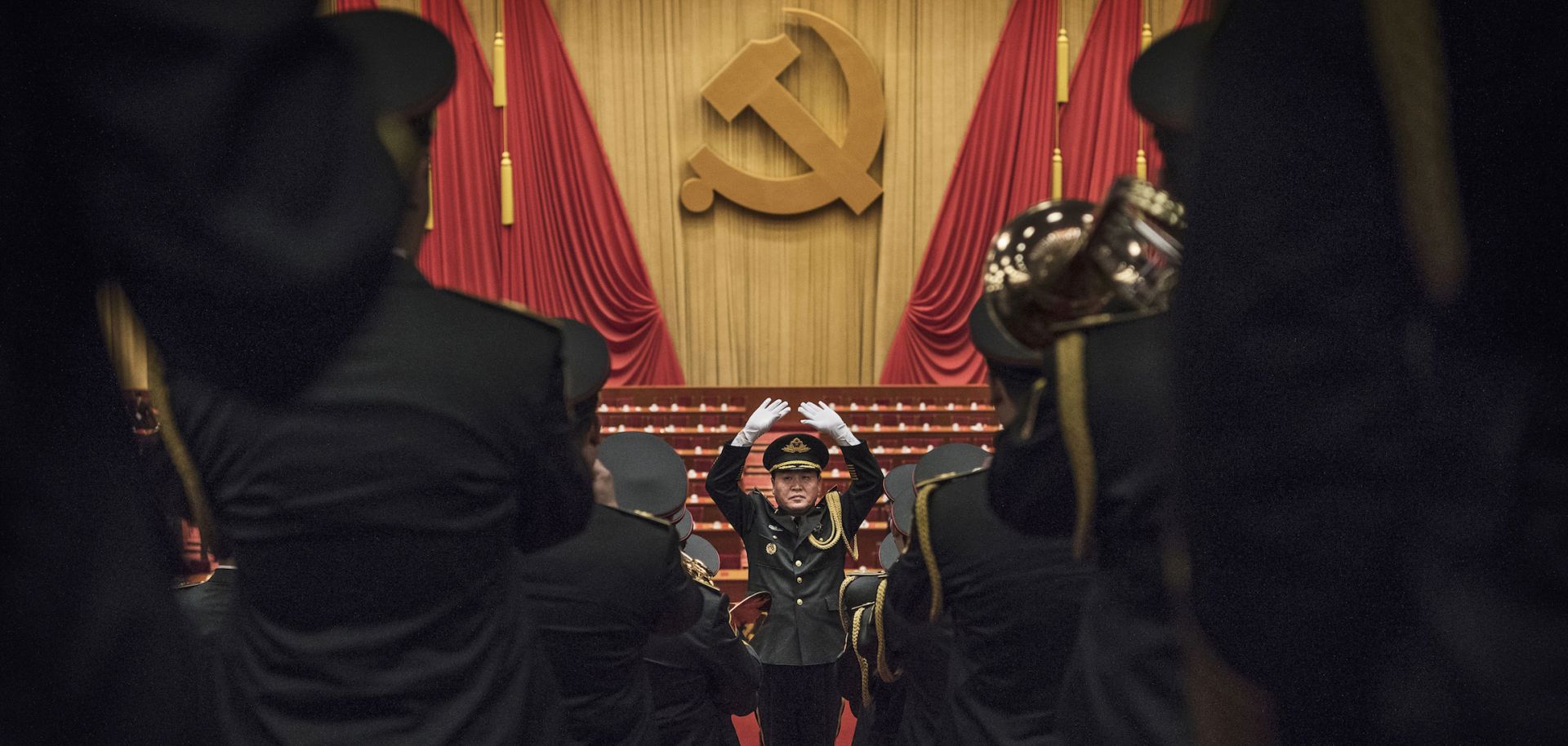 At the 2017 Chinese Communist Party Congress, a military band plays following a speech by Chinese President Xi Jinping.