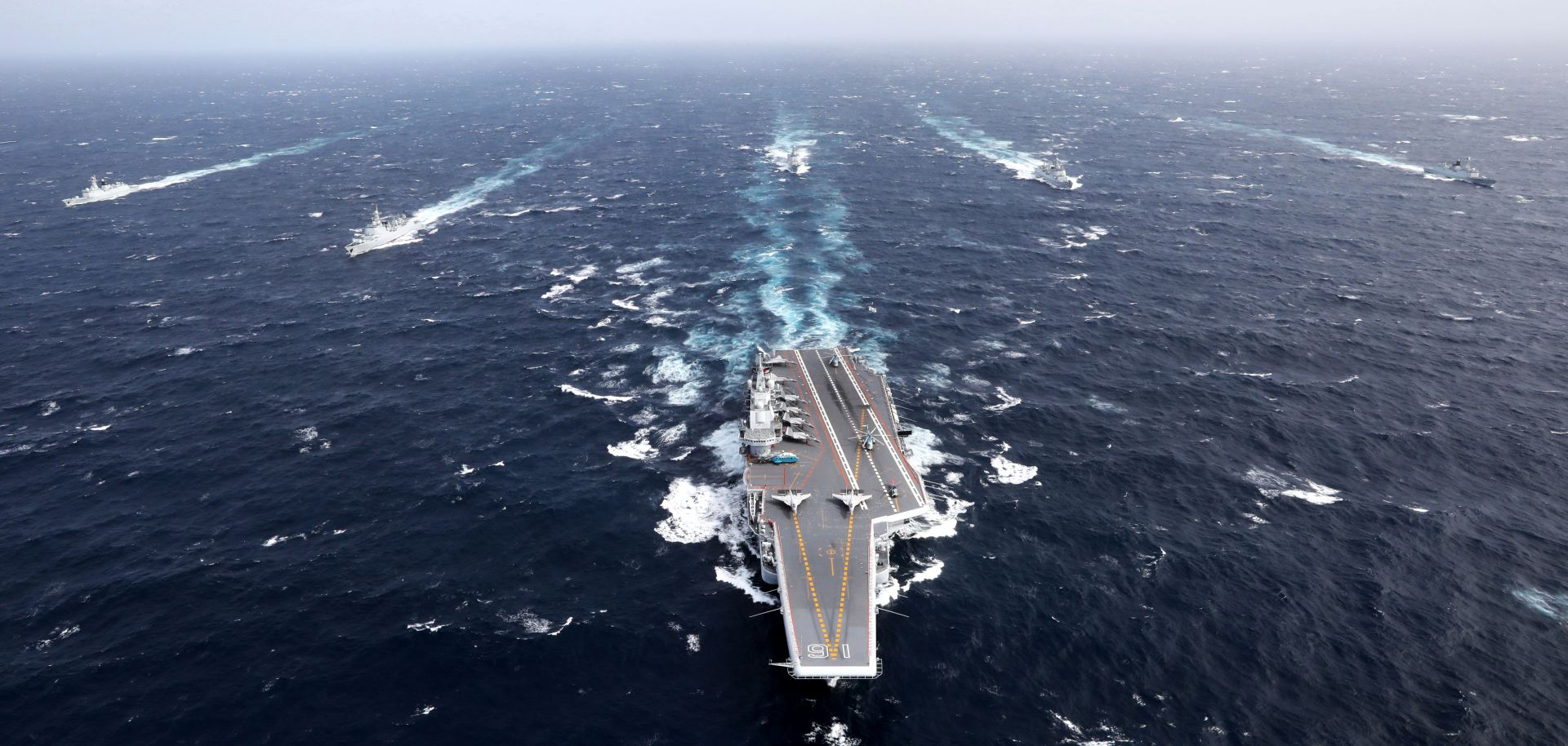 Chinese aircraft carrier fleet operates during a training in the South China Sea.