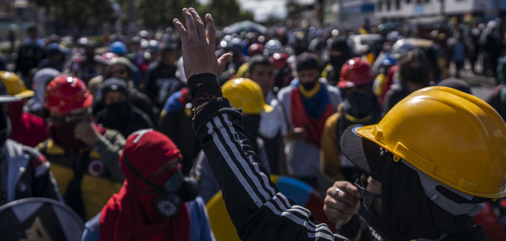Protesters gather in the streets of Bogota, Colombia, on July 20, 2021. 
