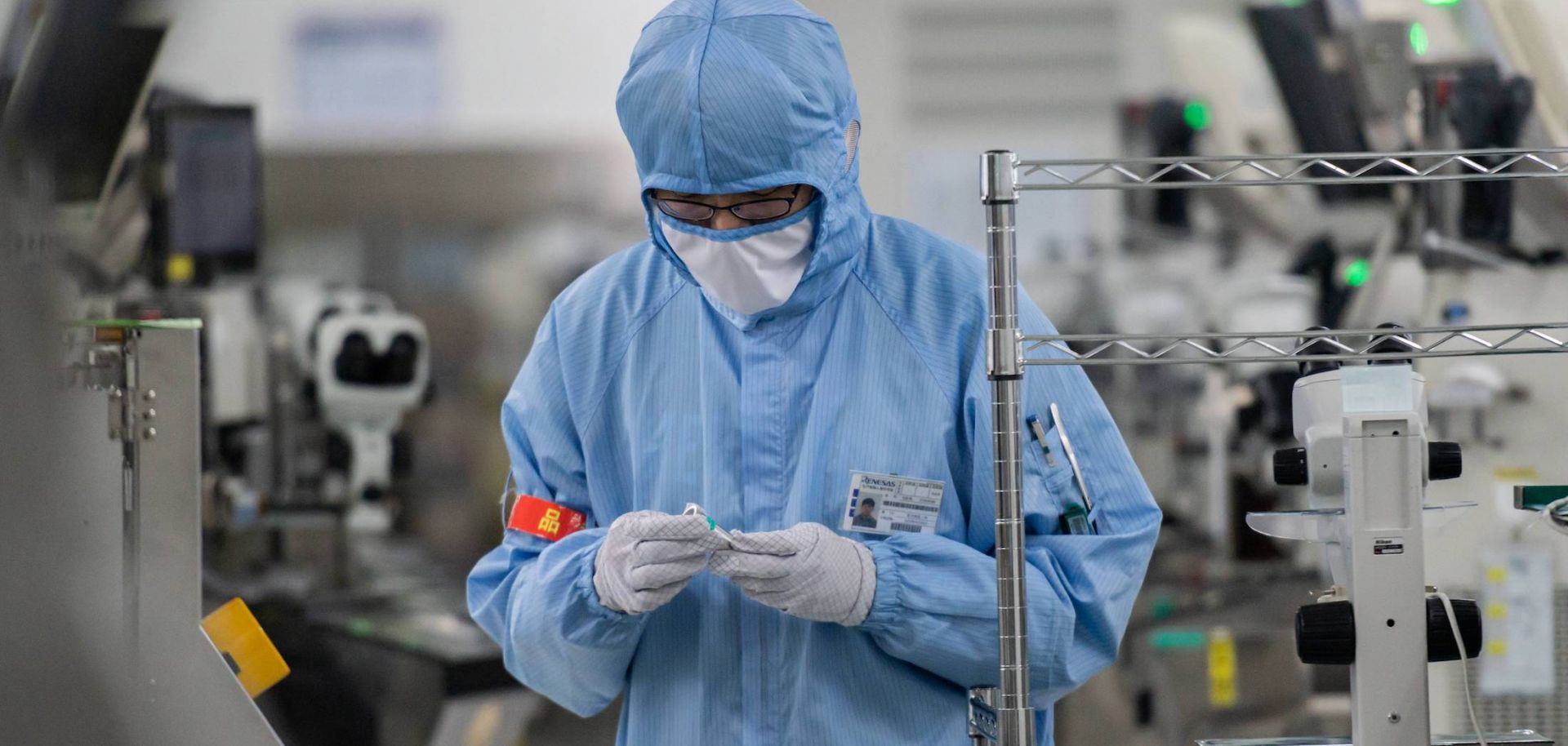 A worker is seen inside the production chain at Renesas Electronics in Beijing, China, on May 14, 2020. 