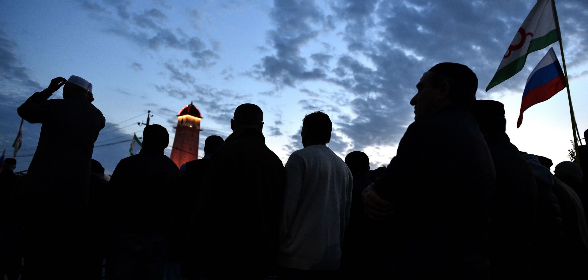 Activists in Magas, the capital of the Russian republic of Ingushetia, rally against a land swap deal with neighboring Chechnya on Oct. 9, 2018.