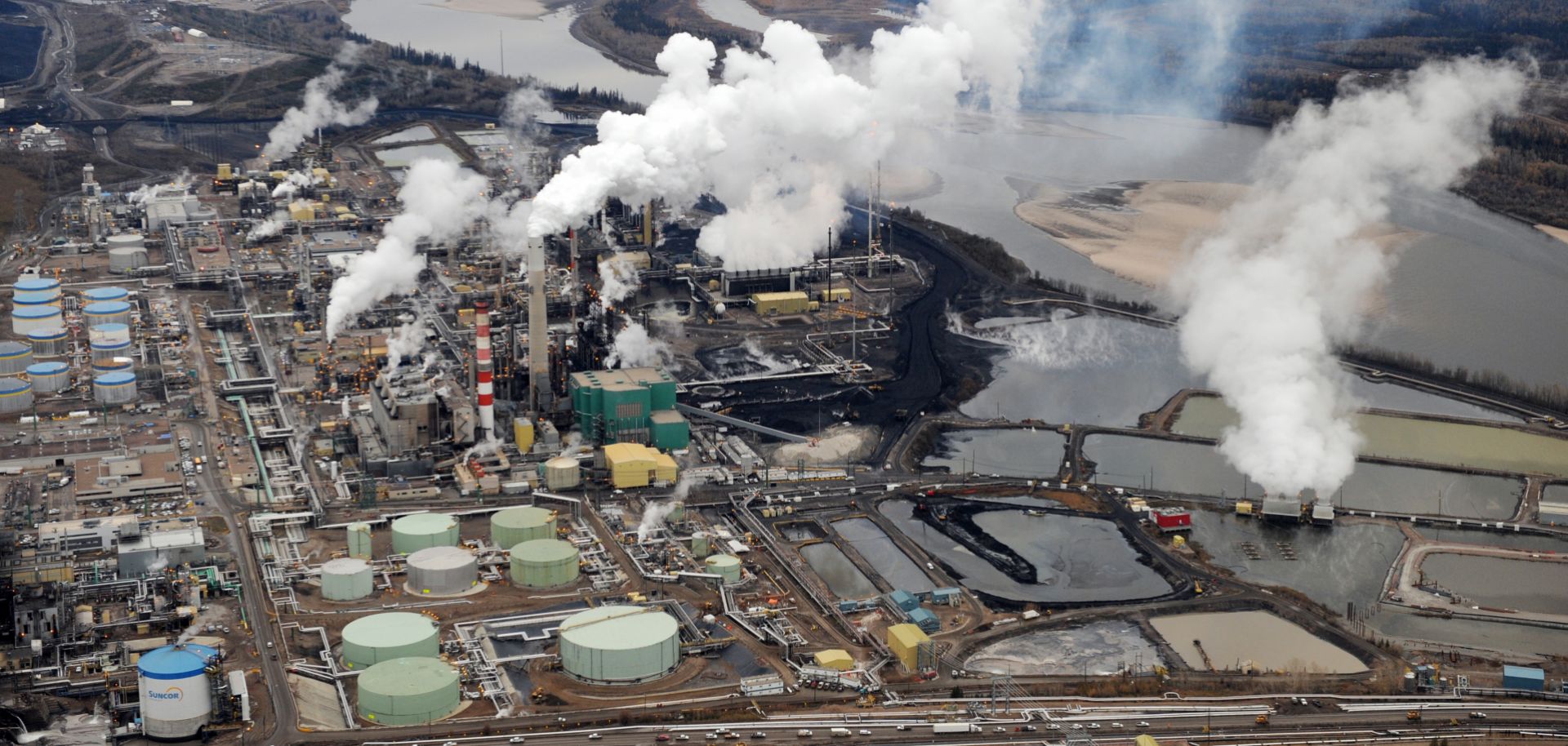 The Suncor facility near Fort McMurray, Alberta, extracts bitumen from oil sands in Canada.