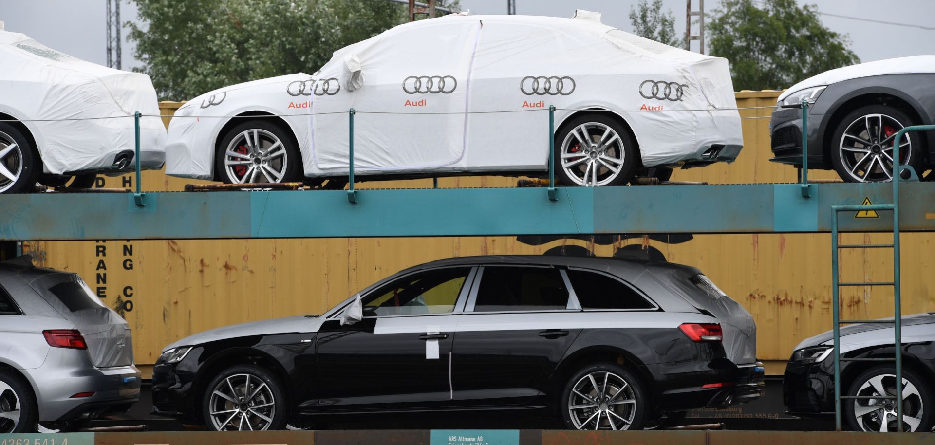 Cars from German manufacturer Audi await transport in the German port city of Bremerhaven in July 2017.