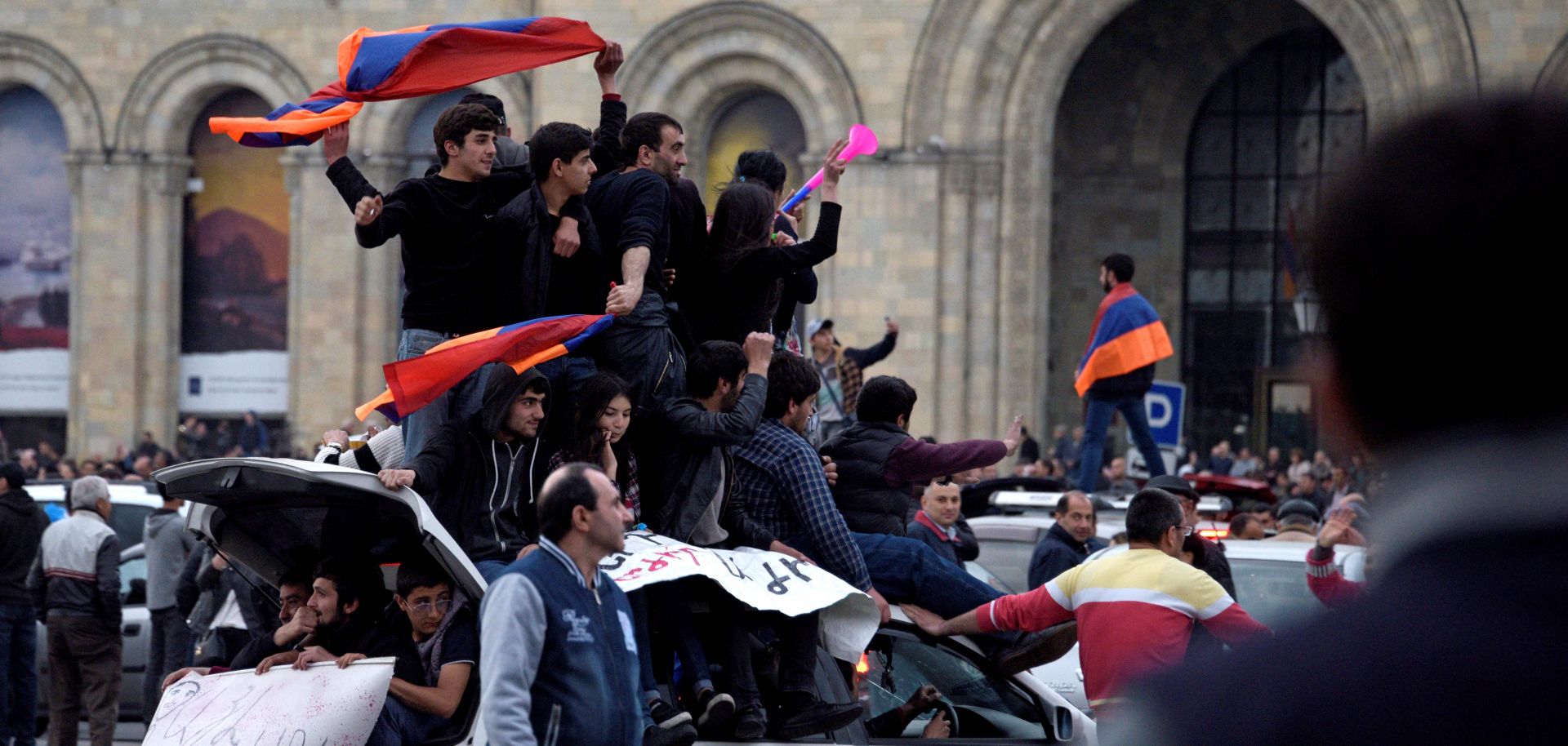 Armenians in Yerevan demonstrate against the former president's appointment as prime minister.