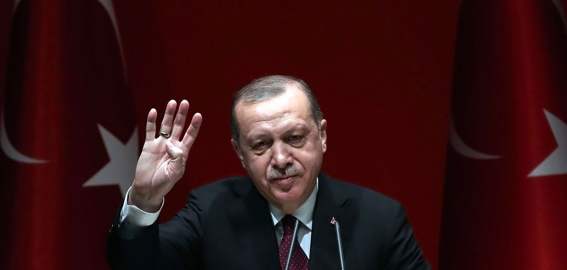 Turkish President Recep Tayyip Erdogan speaks to members of the Justice and Development Party at the ruling party's headquarters in Ankara on Jan. 26, 2018.