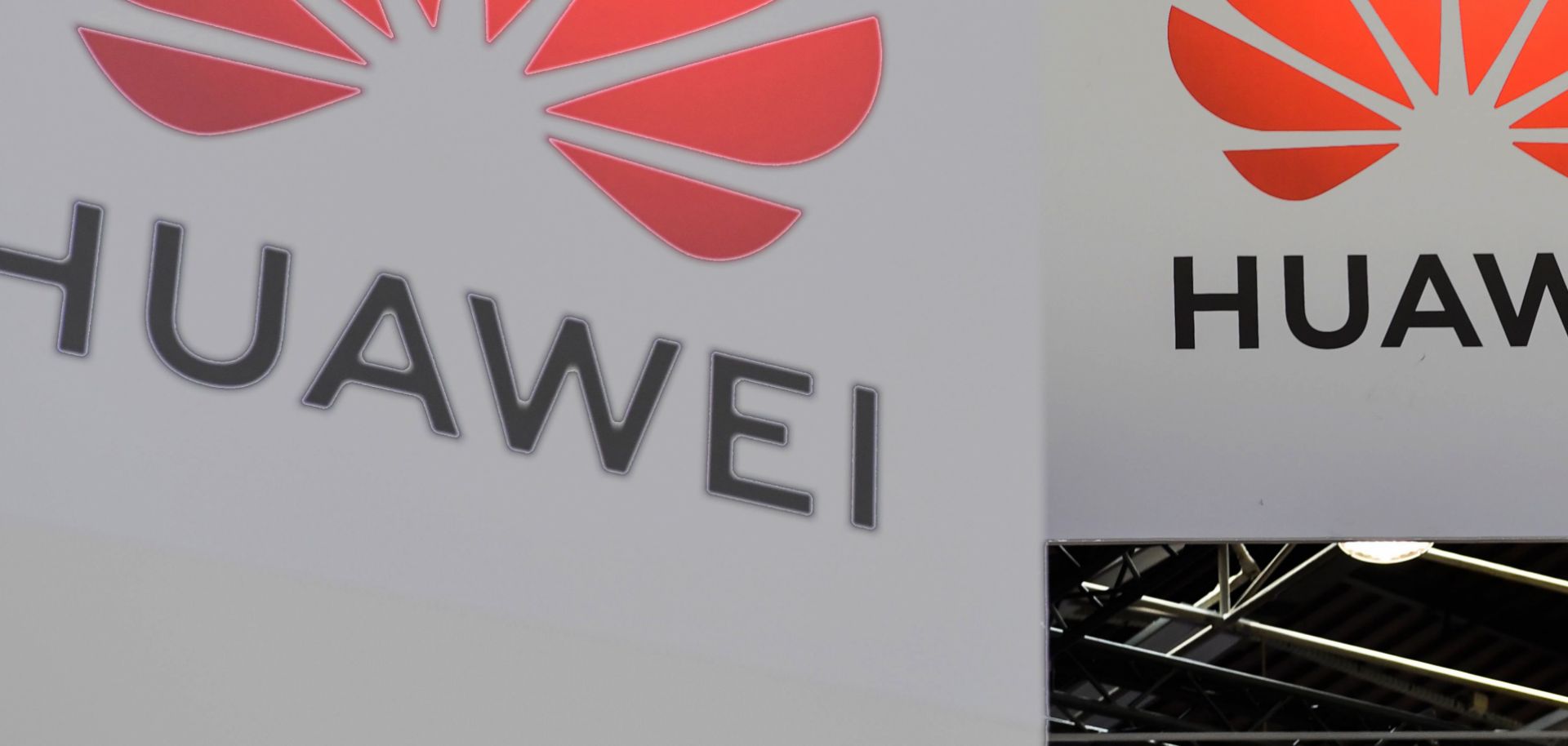 The Huawei logo is displayed at the annual VivaTech conference in Paris on May 16, 2019.