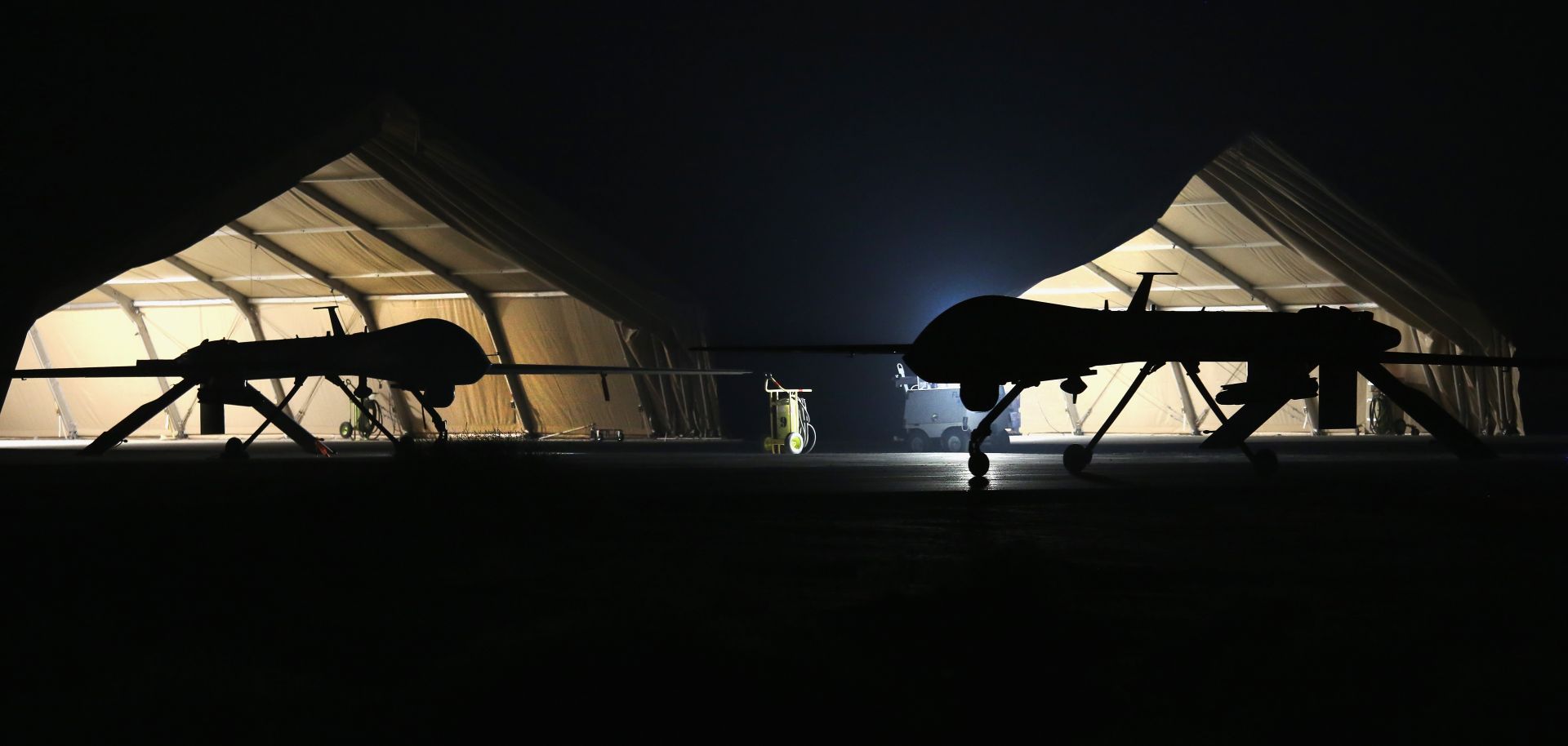  A U.S. Air Force MQ-1B Predator unmanned aerial vehicle returns from a mission to an air base in the Persian Gulf region on Jan. 7, 2016.