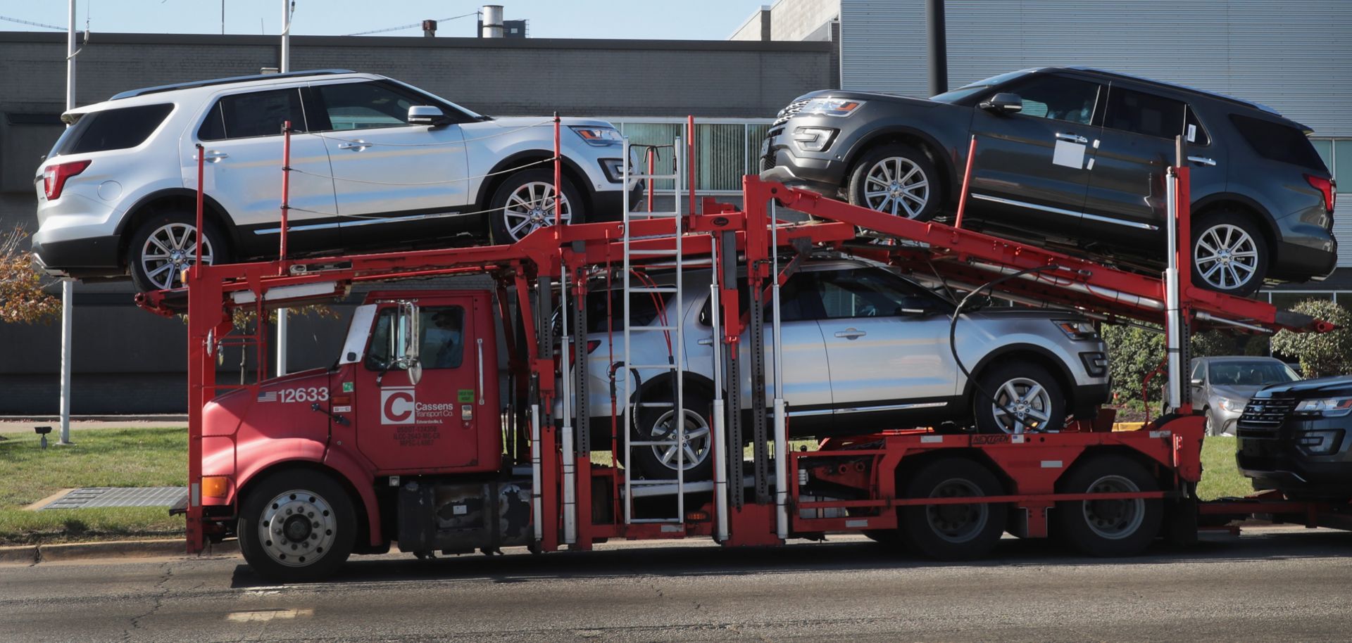 Ford Explorers leave a Chicago assembly plant during October 2017.