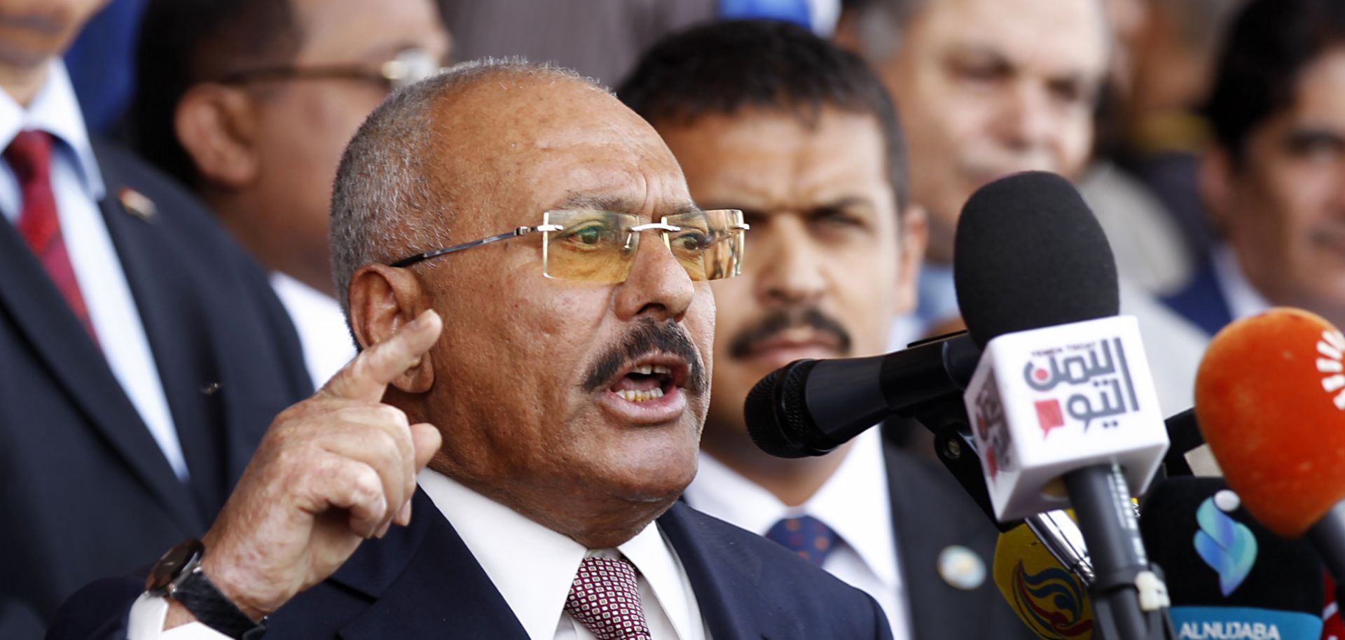 Former president of Yemen, Ali Abdullah Saleh, delivers a speech to his supporters in the capital city of Sanaa on Aug. 24, 2017. 