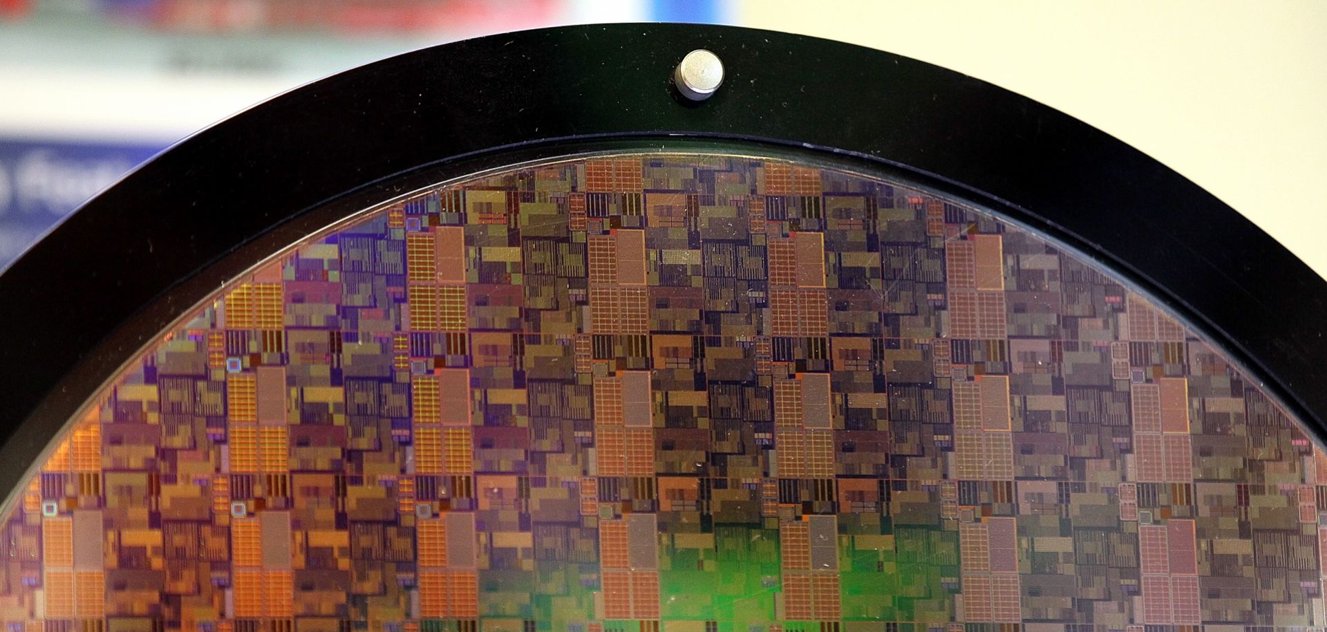A Samsung silicon wafer is displayed on March 23, 2011, in San Jose, California.