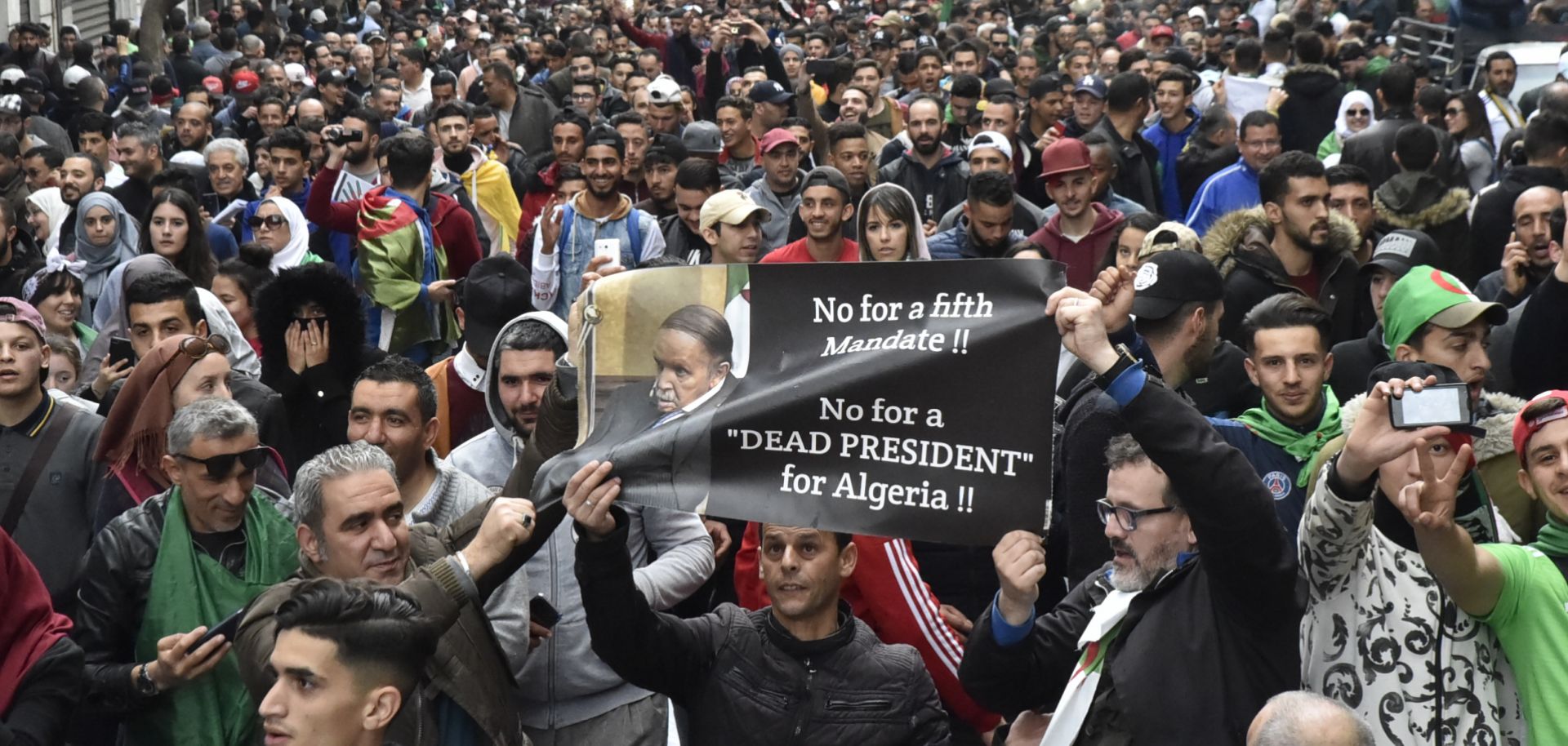 Algerian protesters demonstrate in the capital Algiers against ailing President Abdel Aziz Bouteflika's bid for a fifth term on March 8, 2019.