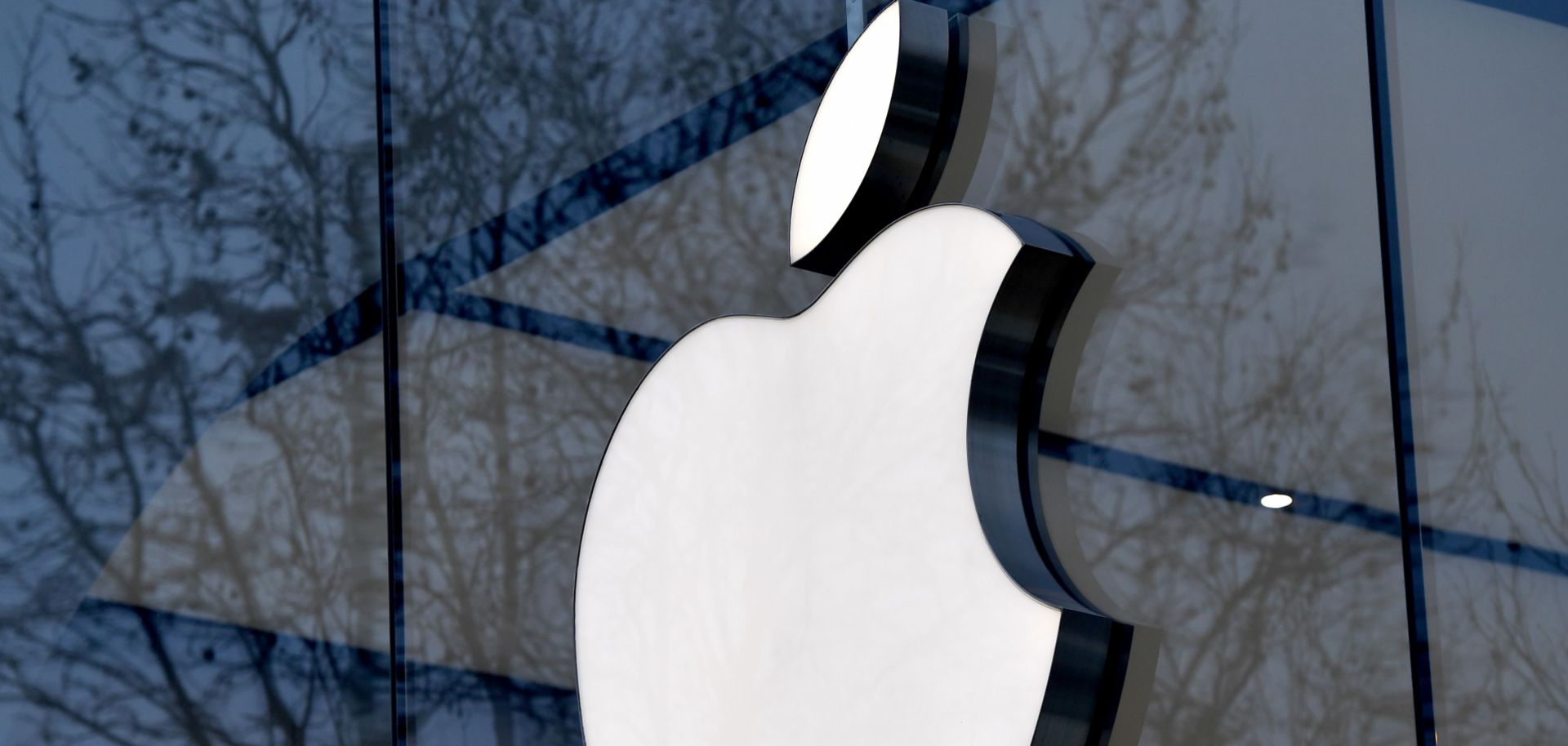 The logo for Apple Inc. adorns a storefront in the Belgian capital.