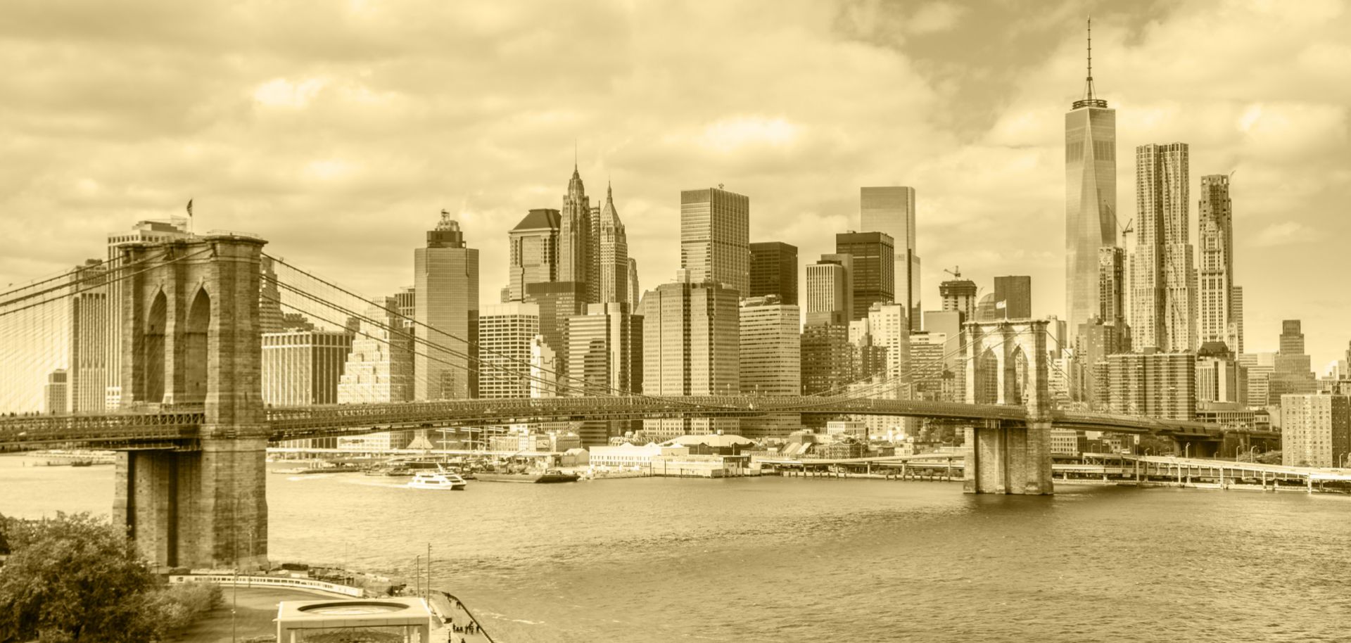 The Brooklyn Bridge and Manhattan.