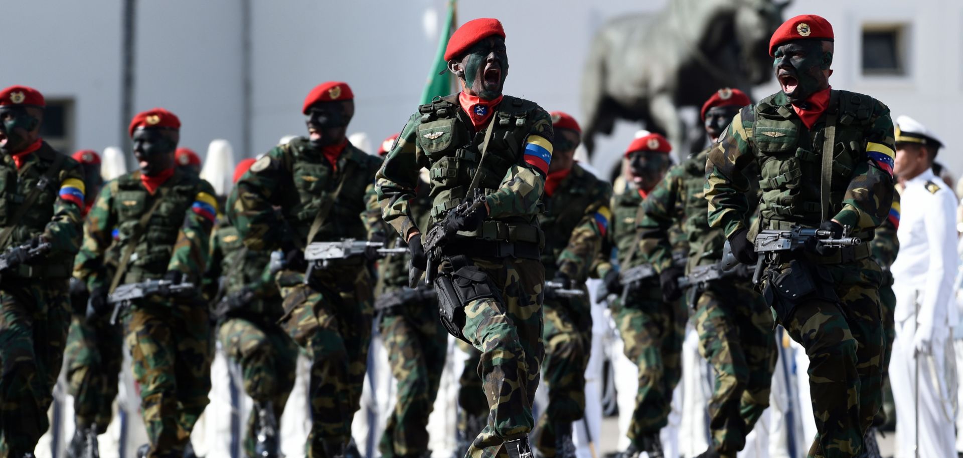 Military troops during a ceremony at the Fuerte Tiuna Military Complex in Caracas on Jan. 10.