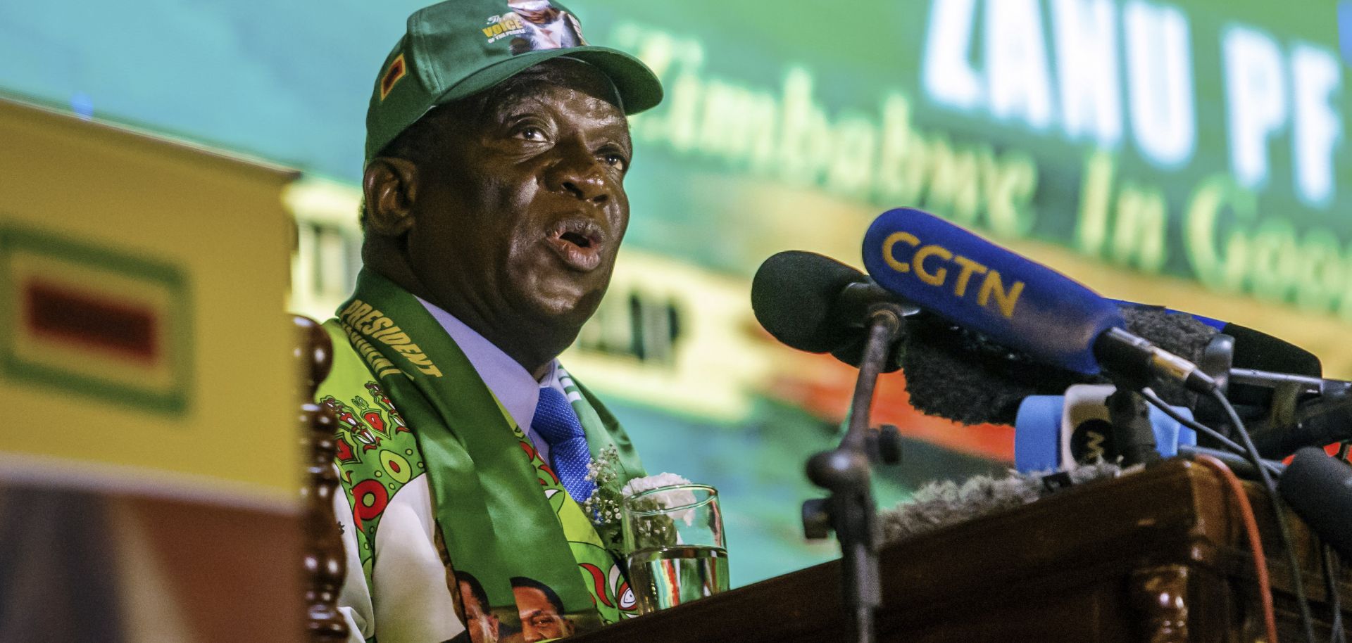Zimbabwe's President Emmerson Mnangagwa attends the official launch of his ruling Zimbabwe African National Union Patriotic Front (ZANU-PF) party manifesto for the upcoming general elections. The first general elections since the ouster of longtime ruler Robert Mugabe are quickly approaching.