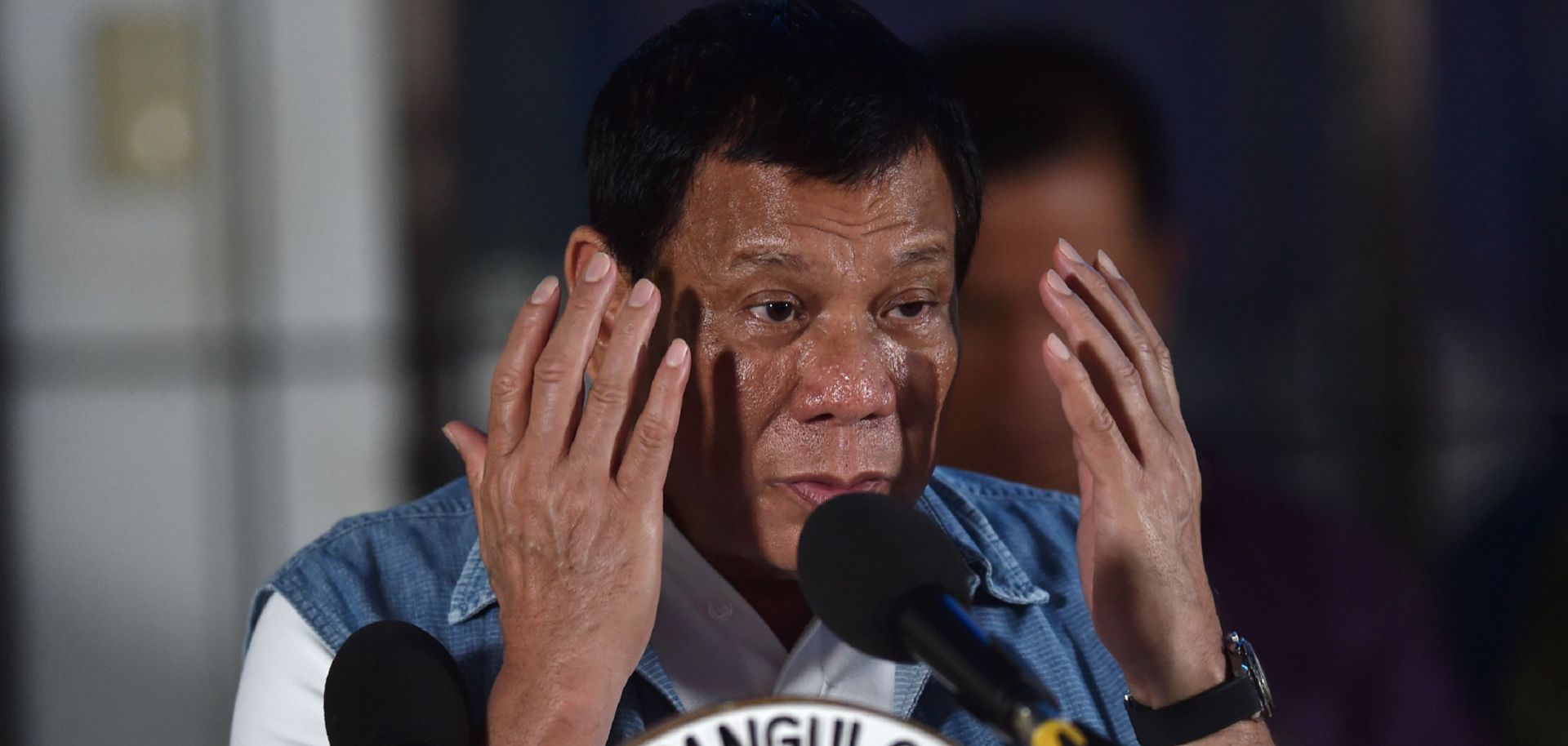 Philippine President Rodrigo Duterte gestures while delivering a speech on the southern island of Mindanao on June 20, 2017.