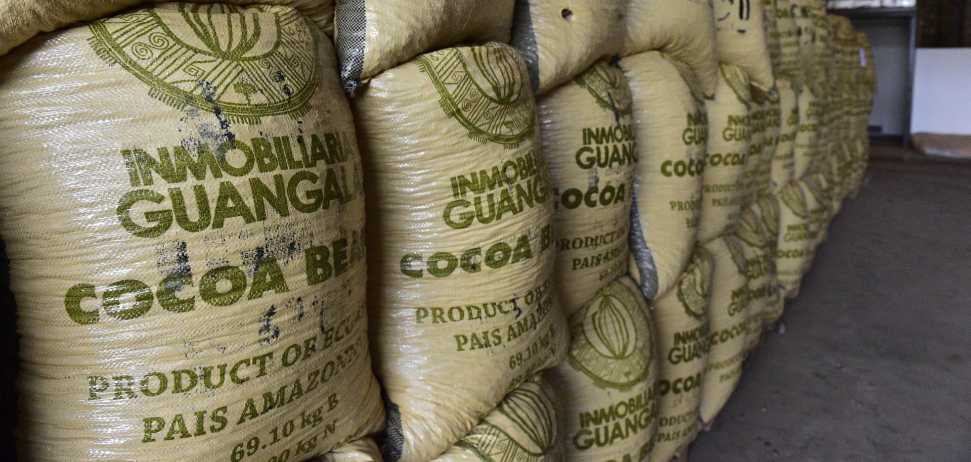 Cocoa beans, one of Ecuador's top 10 exports, await shipment from Guayaquil.