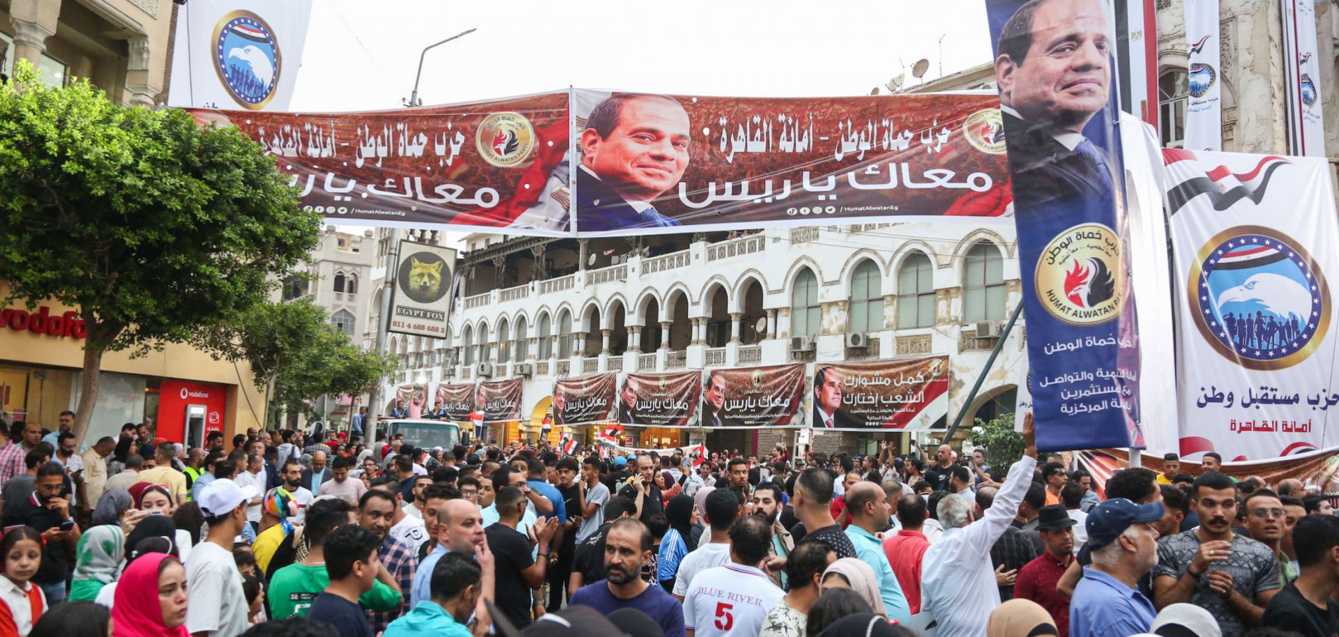 Supporters of Egyptian President Abdel Fattah el-Sisi gather in El Korba Square in Cairo, Egypt, on Oct. 2, 2023, as they wait for him to announce his candidacy in the upcoming presidential election.