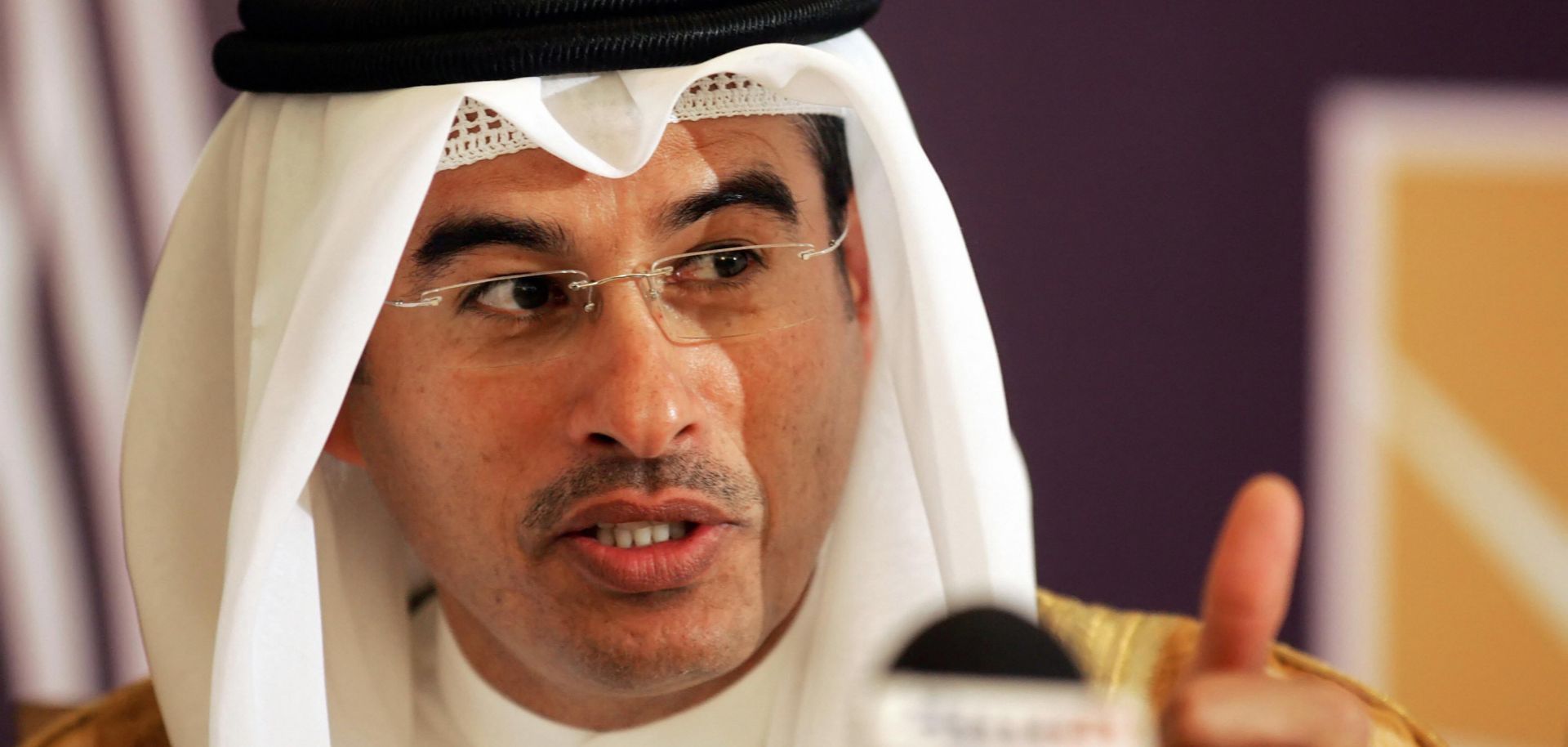 The chairman of Dubai's Holding and Emirates real estate company Emaar, Mohamed Ali Alabbar, speaks during a press conference in Riyadh.