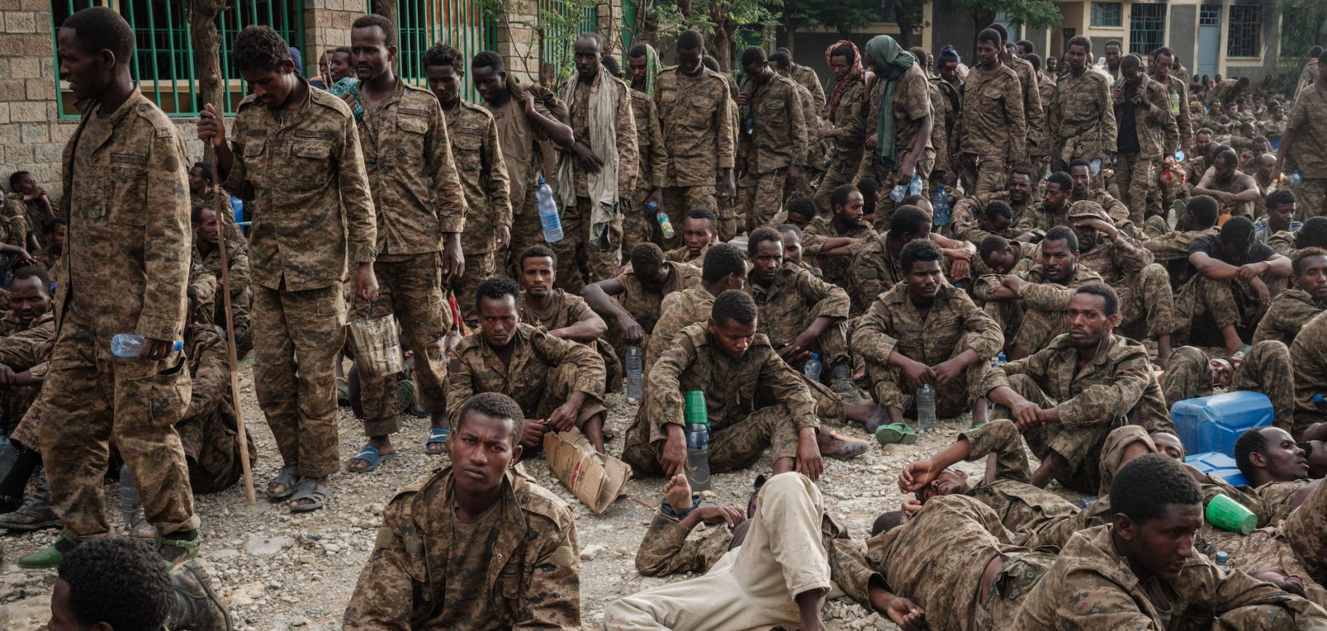 Captive Ethiopian soldiers arrive in Tigray’s regional capital of Mekele on July 2, 2021. 