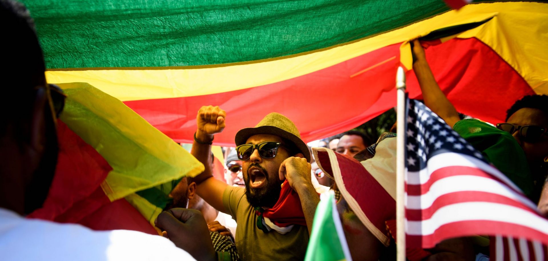 Supporters of Ethiopia's Prime Minister at rally in Washington