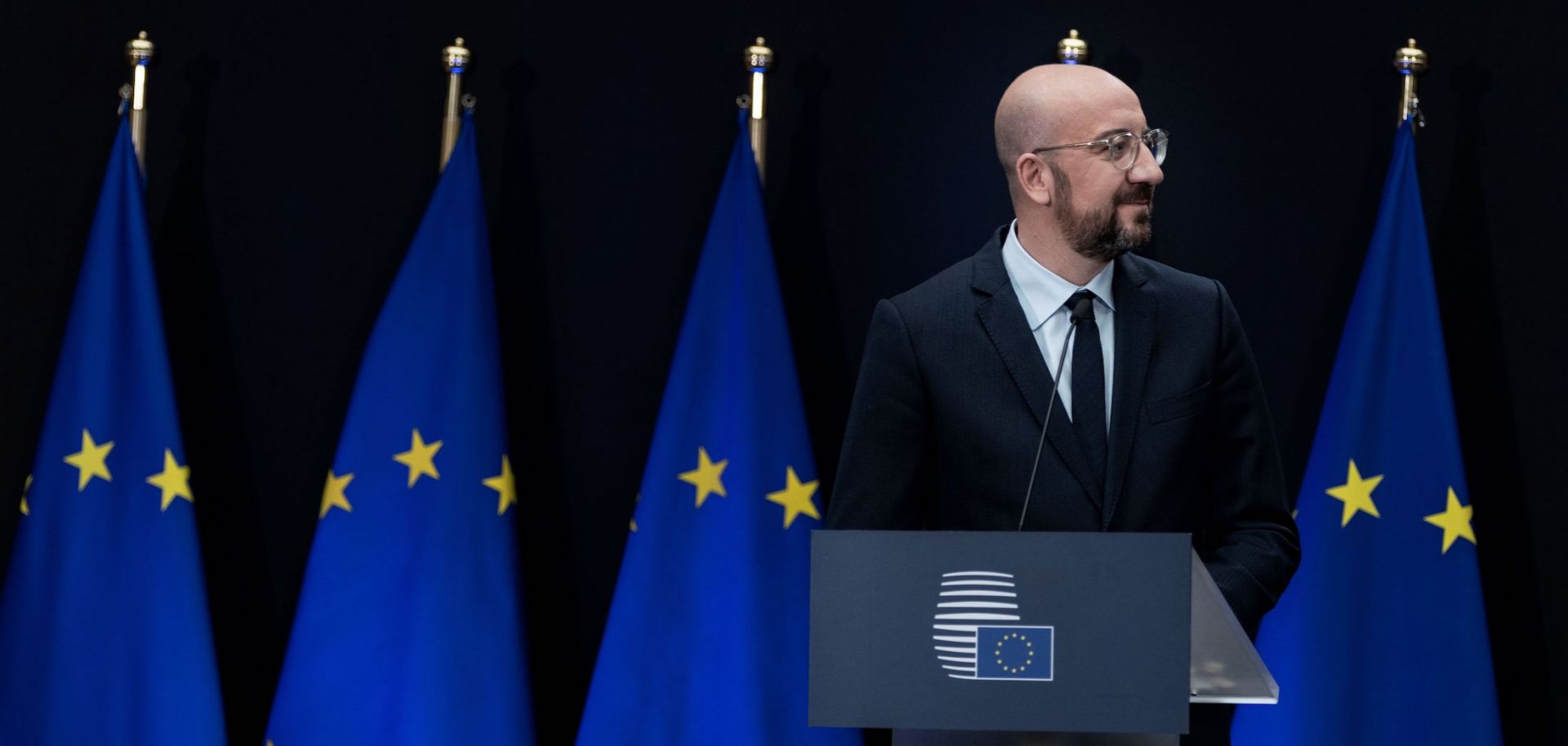 Newly appointed European Council President Charles Michel gives a speech during the handover ceremony between outgoing European Council President Donald Tusk and his successor, Michel, in Brussels on Nov. 29, 2019.