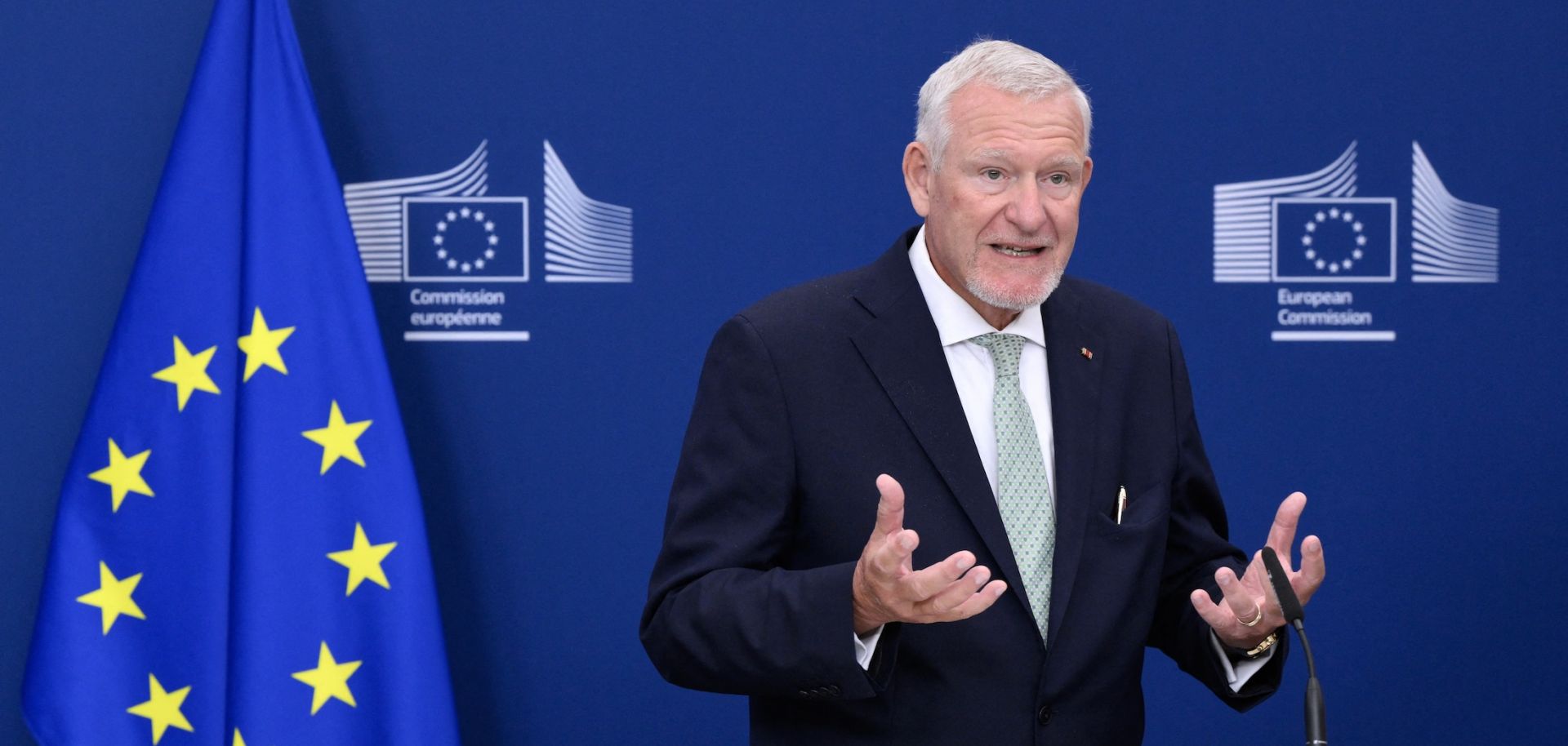 Director of the Department of Child and Adolescent Psychiatry, Psychosomatics and Psychotherapy at Ulm University Medical Center Dr. Jorg M. Fegert speaks during a press conference on the handover of the final report of the Special Panel on child safety online in Brussels, Belgium, on July 13, 2026. 