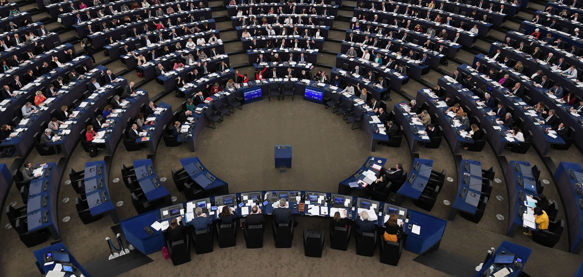 Members of the European Parliament vote during a plenary session on Nov. 14, 2018, in Strasbourg, France.