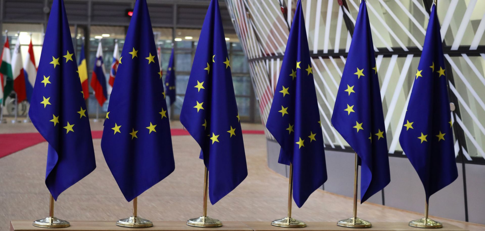 The flag of the European Union at EU headquarters in Brussels.