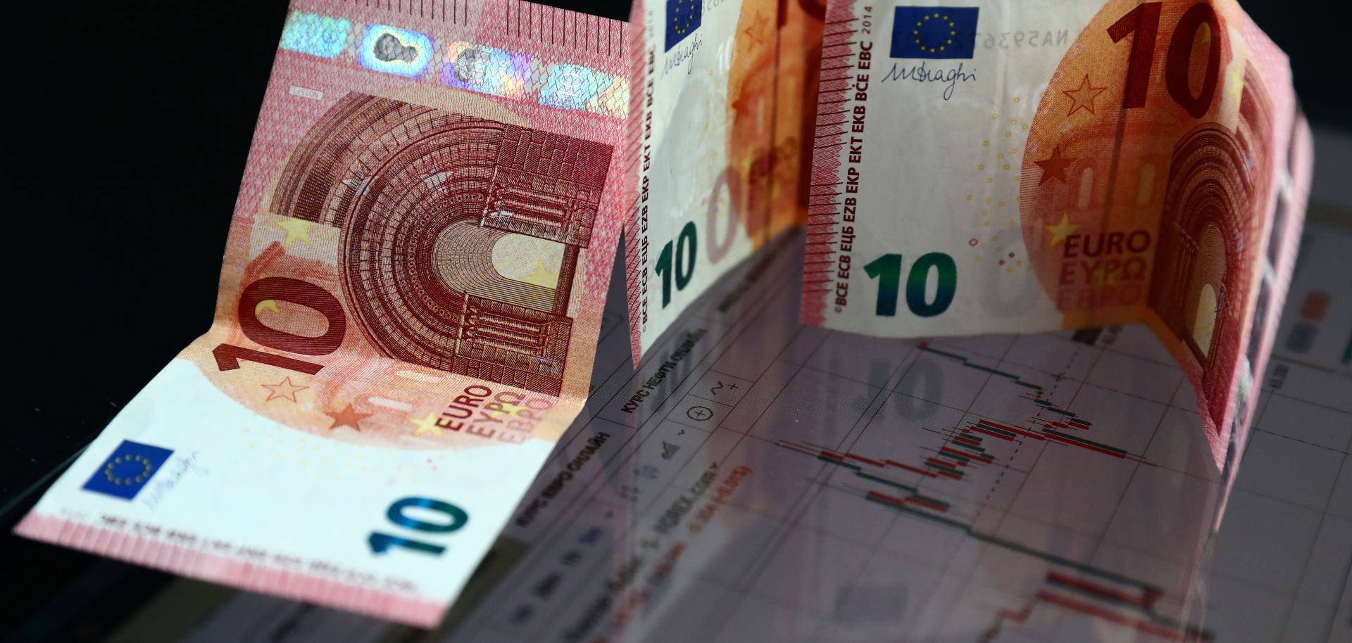 Euro banknotes.