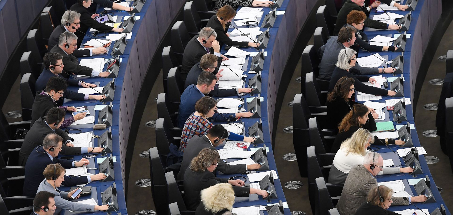 EU lawmakers take part in a voting session at the European Parliament in Strasbourg, France. 