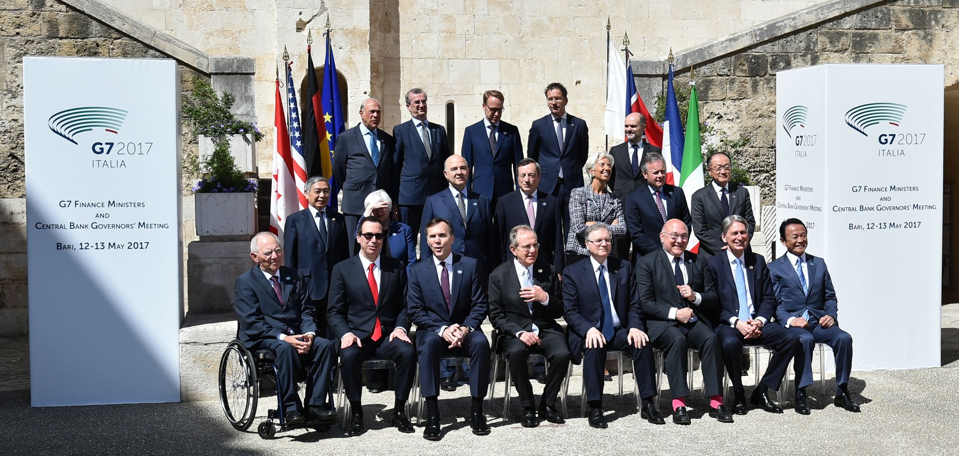 The Financial Action Task Force, banking and other financial leaders gather during a May 2017 meeting of G-7 finance ministers in Bari, Italy.