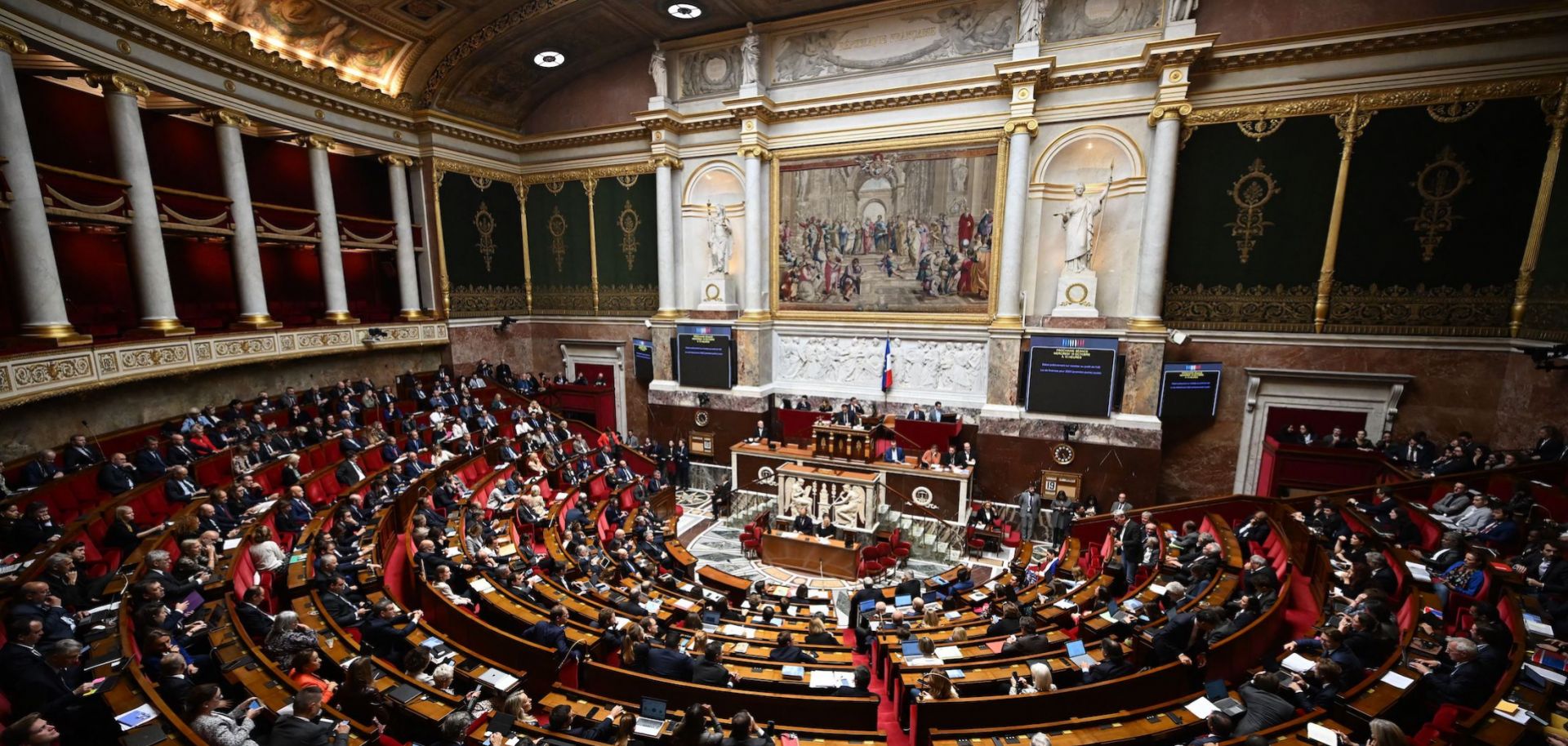 A photo taken on Oct. 19, 2022, shows a general view of France's National Assembly during the reading of the government's 2023 budget.