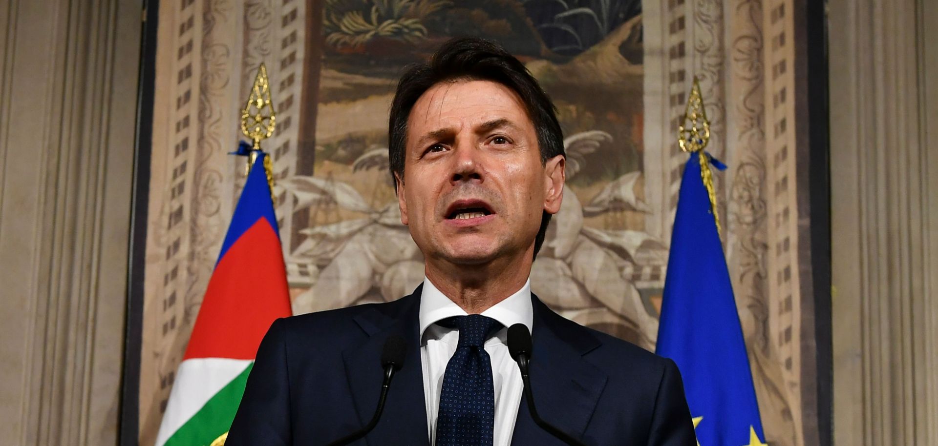 Giuseppe Conte addresses journalists after a meeting with Italian President Sergio Mattarella on May 27 in Rome. Conte was subsequently named prime minister.