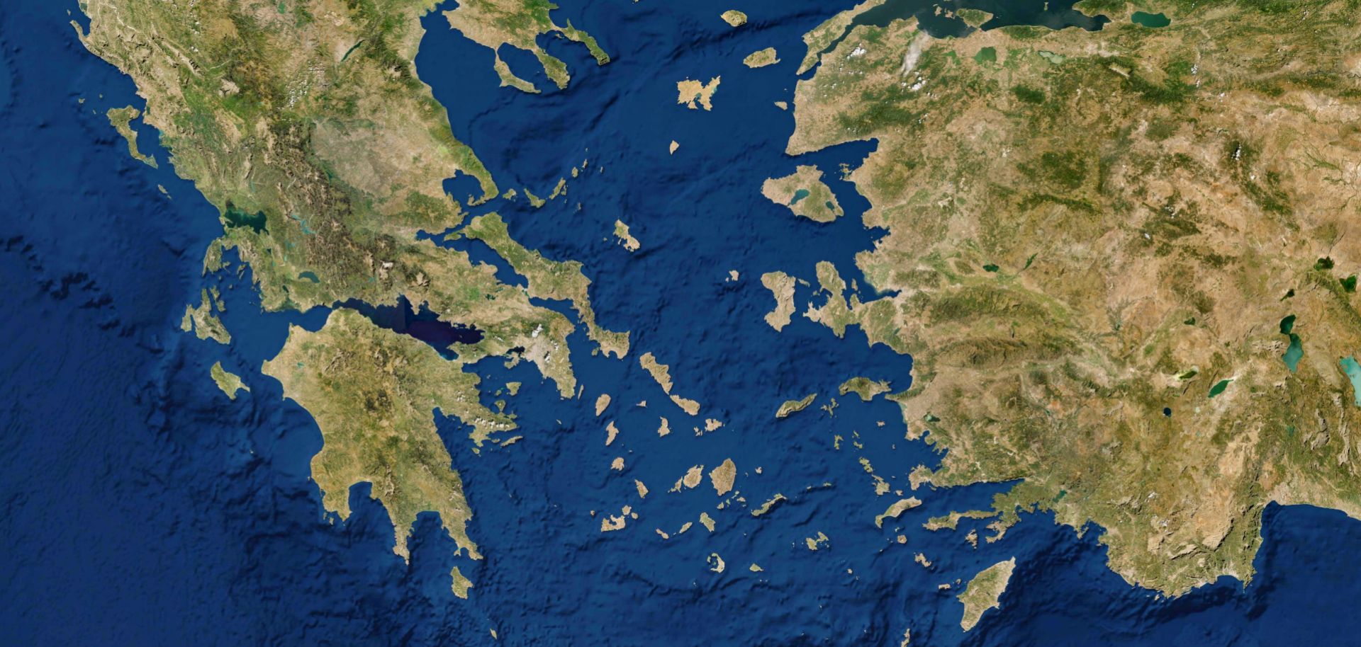 A 3D rendering of a satellite image taken over the Aegean Sea.