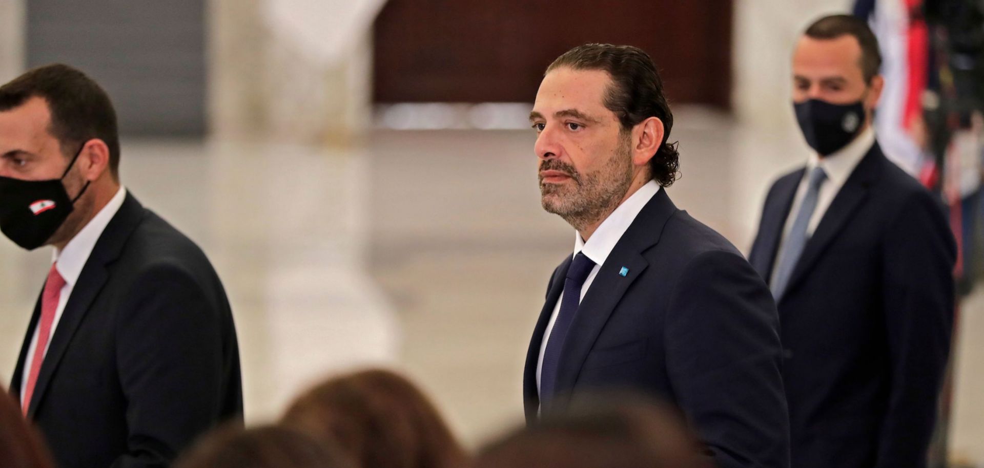Former Lebanese Prime Minister Saad Hariri arrives at the office of President Michel Aoun, after the latter appointed him to form a government on Oct. 22, 2020, in Beirut, Lebanon. 