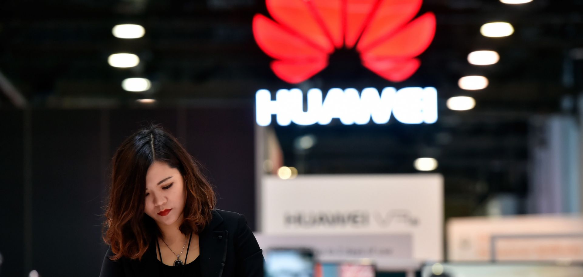The Huawei booth during CES 2018 in Las Vegas