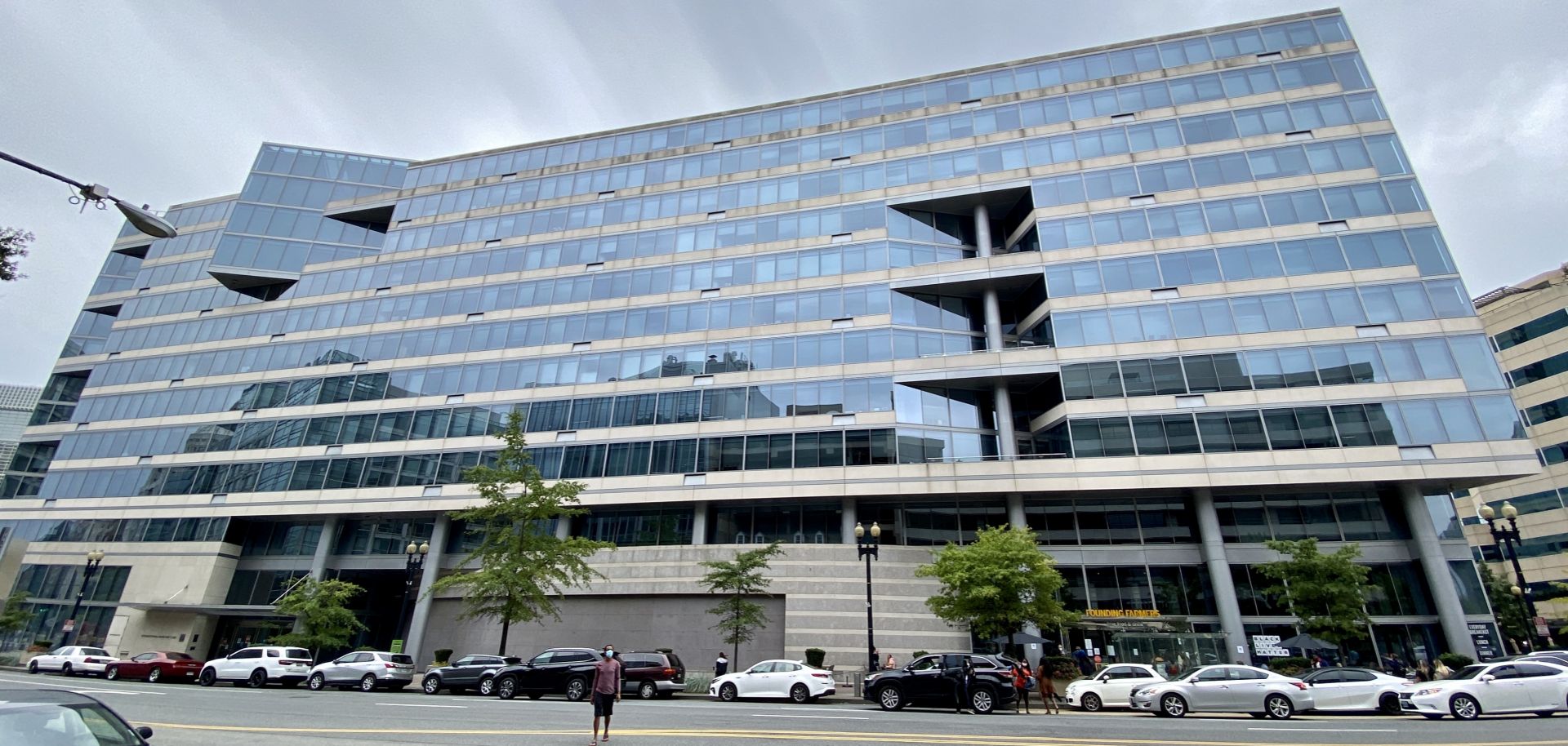 A view of the International Monetary Fund (IMF) building from the street in Washington D.C. on Sept. 25, 2020.