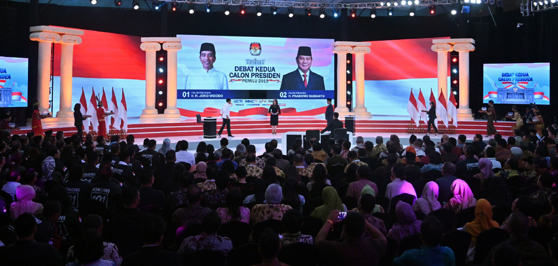 An audience watches the second presidential debate between Indonesian incumbent President Joko Widodo and candidate for president Prabowo Subianto in Jakarta on Feb. 17, 2019.