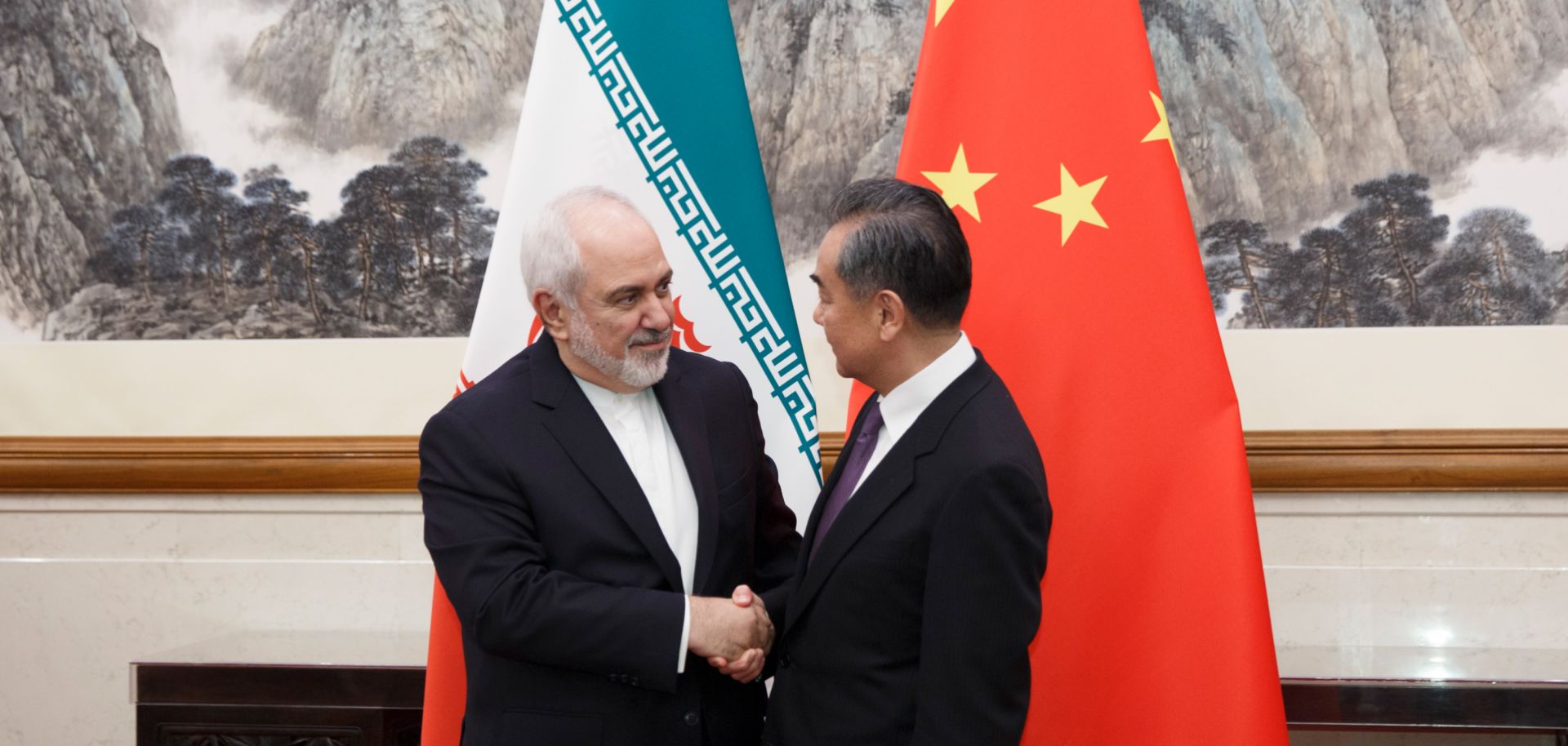 Iranian Foreign Minister Javad Zarif and Chinese Foreign Minister Wang Yi meet in Beijing on May 17, 2019.